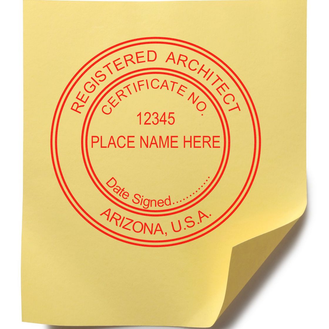 Seal the Deal: Choosing the Right Architect Stamps in Arizona Feature Image - Red registered architect stamp on a yellow sticky note.