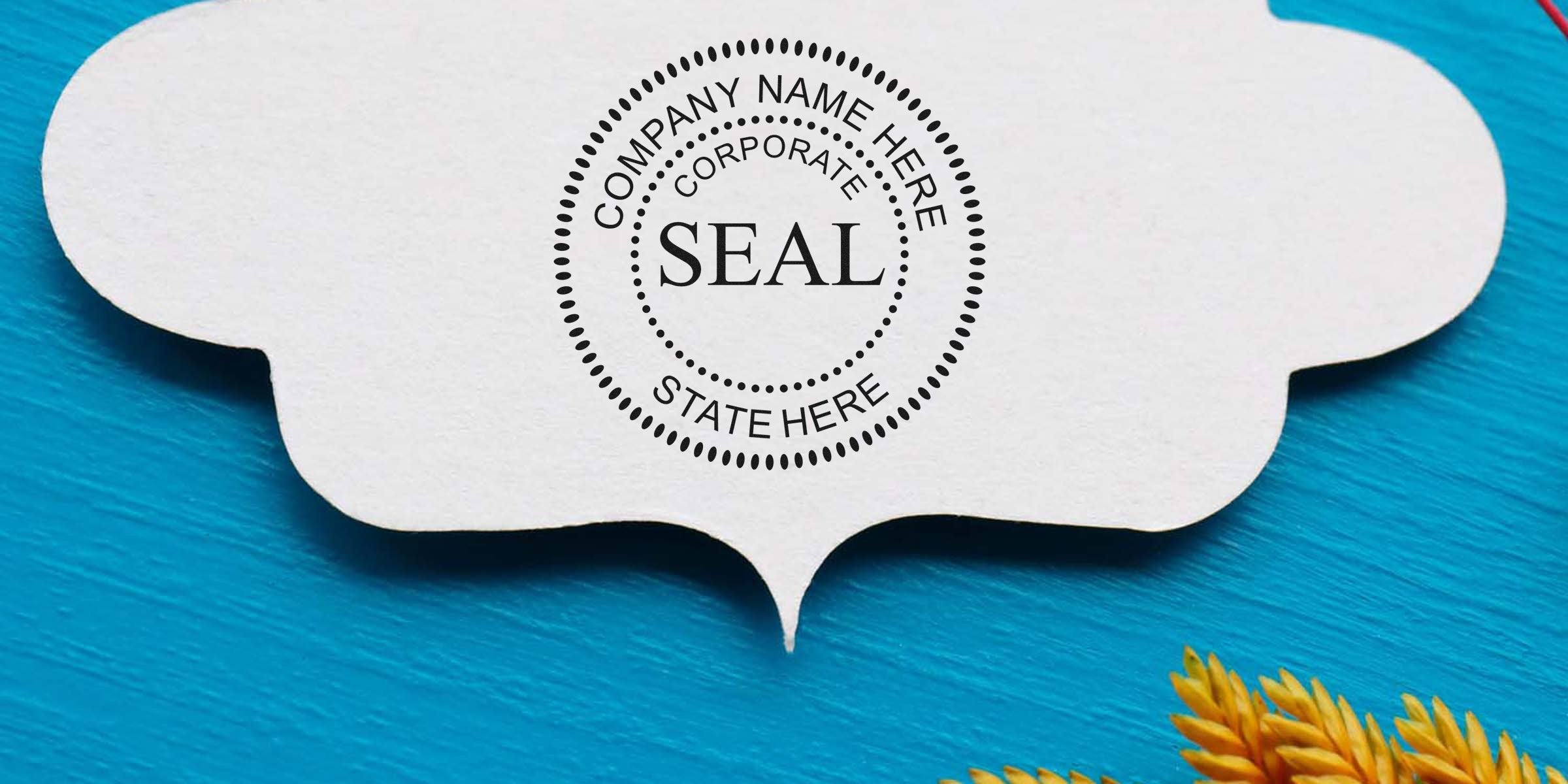 Circular seal graphic on a white speech-bubble stamp with the word “SEAL” in the center, set against a blue background with yellow accents.