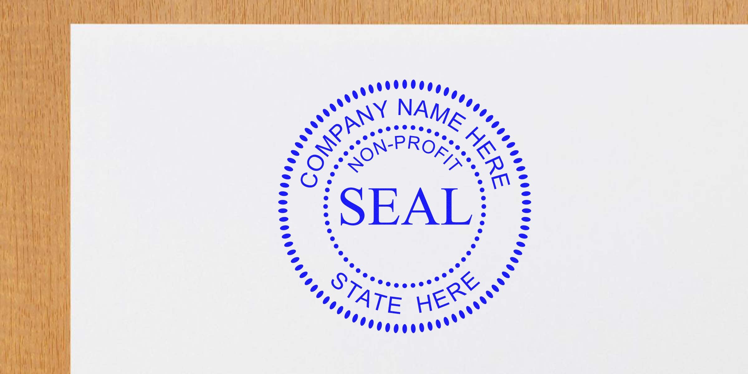 Blue circular seal stamp with the word SEAL in the center and placeholder text around the outer rim.