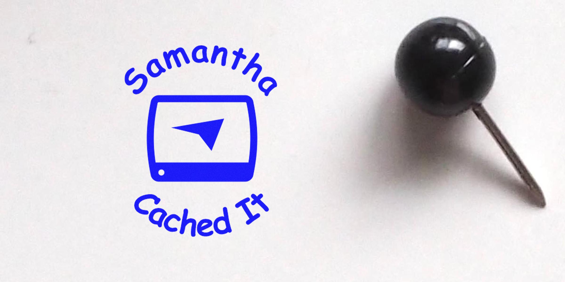 Samantha Cached IX logo with a blue monitor icon and a triangular arrow.