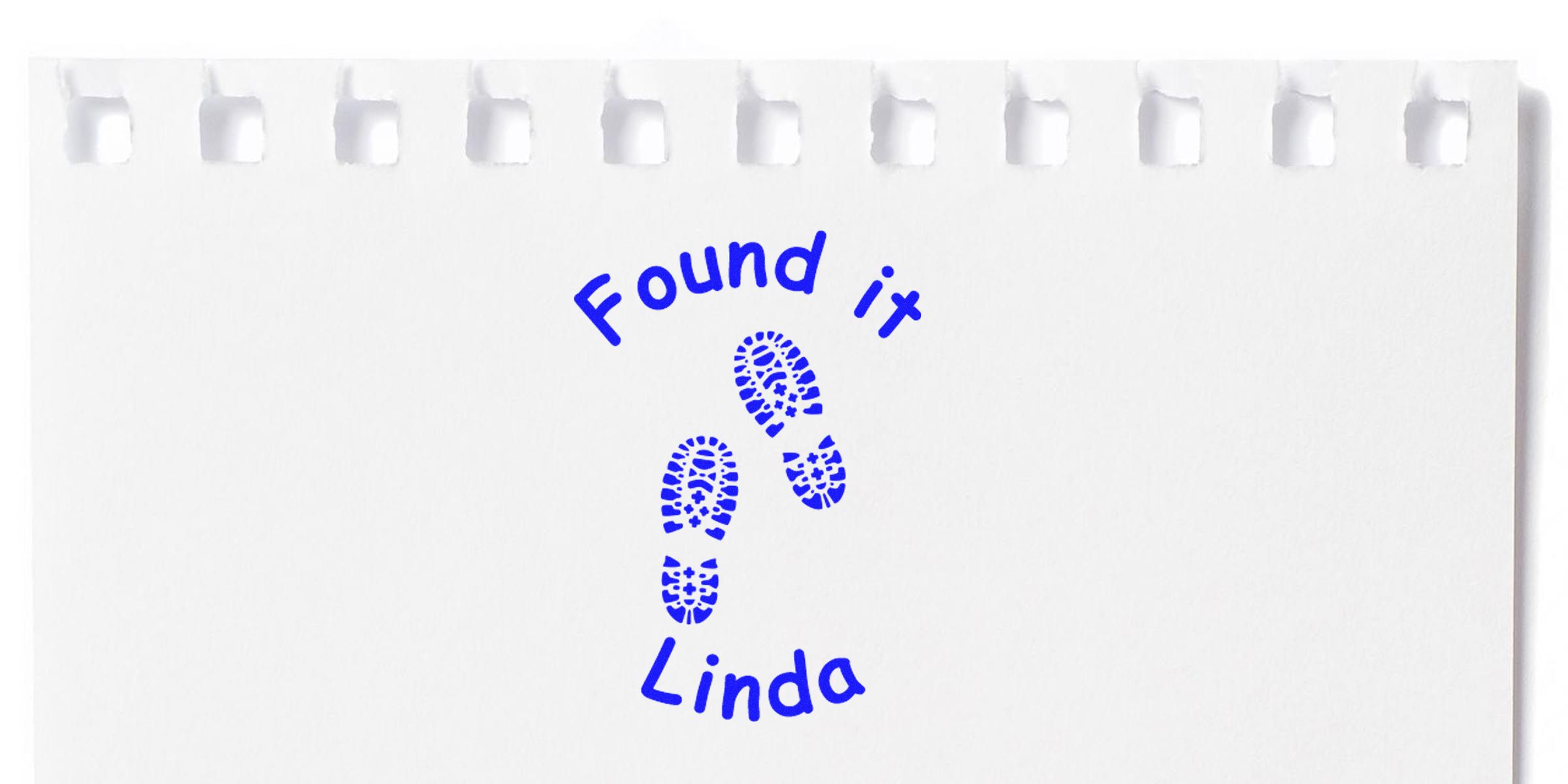 Found it Linda logo with blue footprints on a white background.