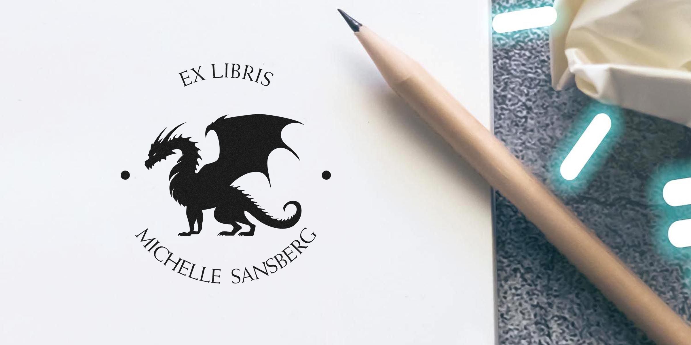 Ex Libris logo with a black dragon and the text “EX LIBRIS MICHELLE SANSBERG.”