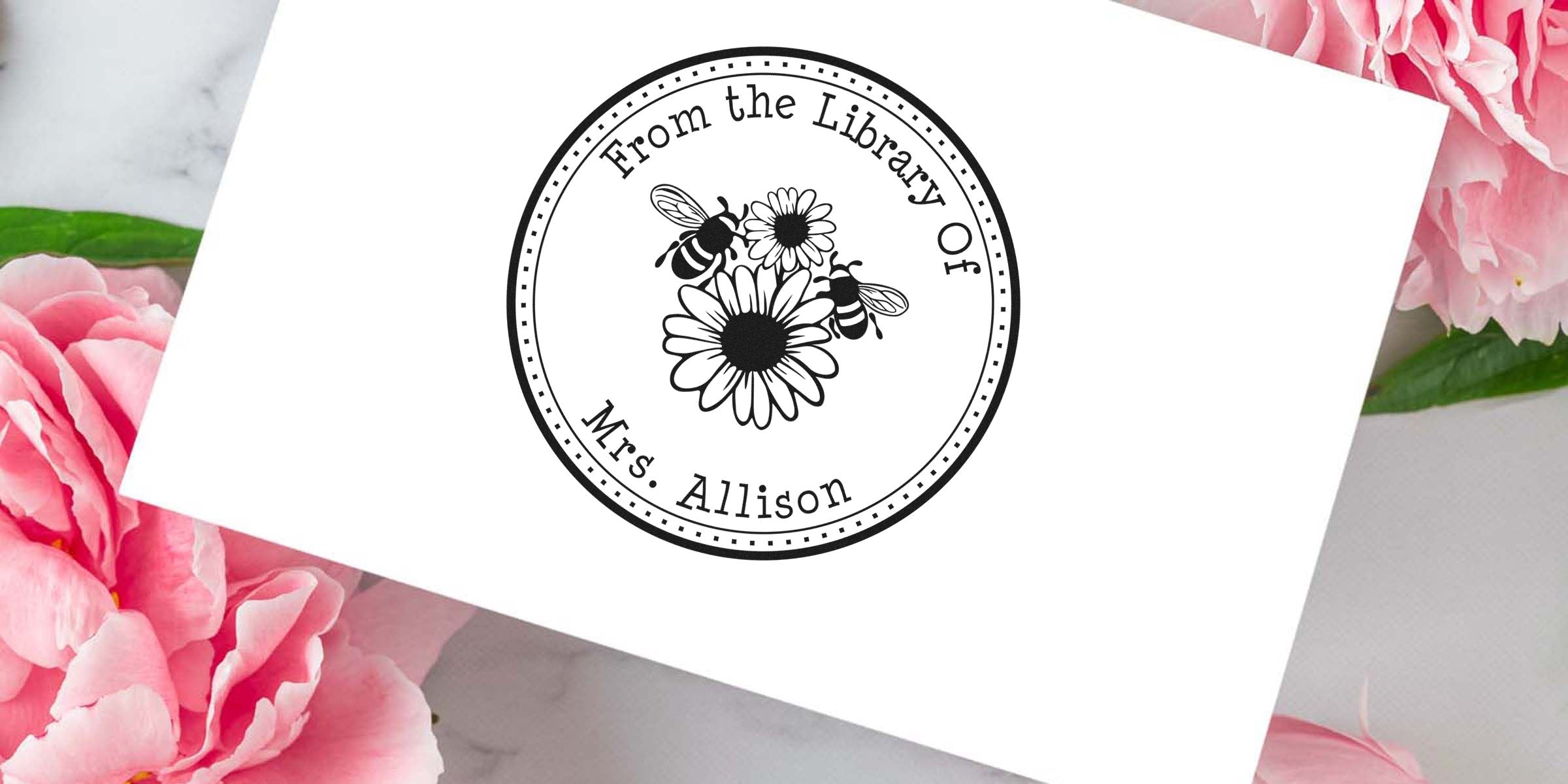 Logo reading “From the Library of Mrs. Allison” with daisies and bees.