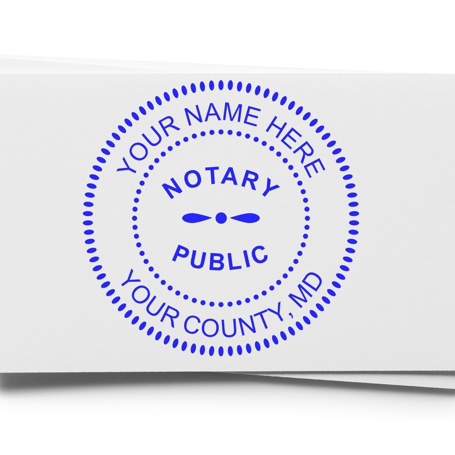 Image of a Maryland notary seal with customizable text. Blog post: Level Up Your Notary Status: Explore Maryland Notary Seals Feature Image.