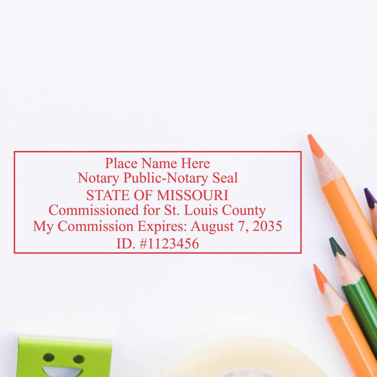 Image of a Missouri notary seal with colored pencils and a smiley face eraser. Blog post: Renew and Rejoice: Easy Steps for Missouri Notary Renewal.