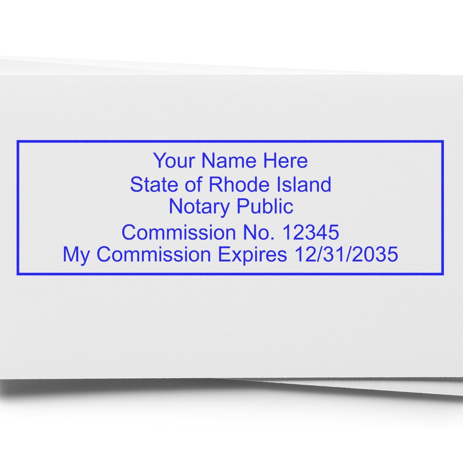 Image of a Rhode Island Notary Public stamp with customizable text. Blog post: Notary Essentials: Discovering Rhode Island Notary Supplies Feature Image.