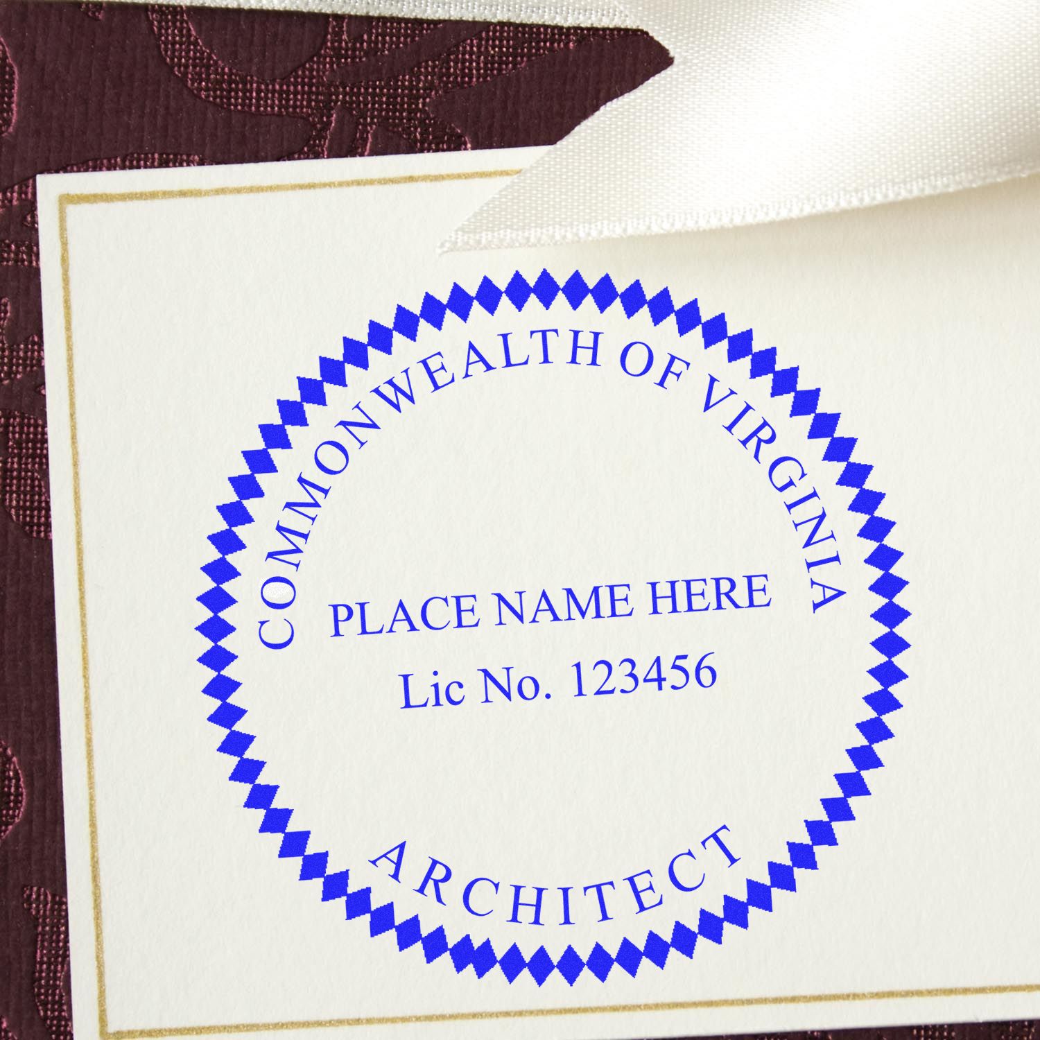 Choosing the Perfect Fit: Architect Stamp Sizes Unveiled Feature Image - Close-up of a Virginia architect stamp on a document with ribbon.