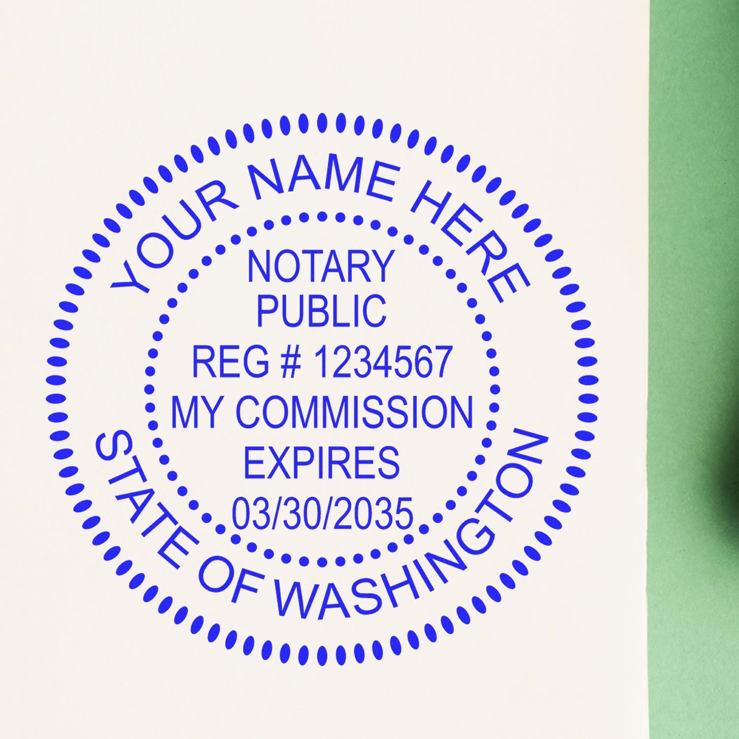 Image of a Washington notary public stamp on paper. Blog post: The Complete Notary Journal Solution for Washington Notaries Feature Image.