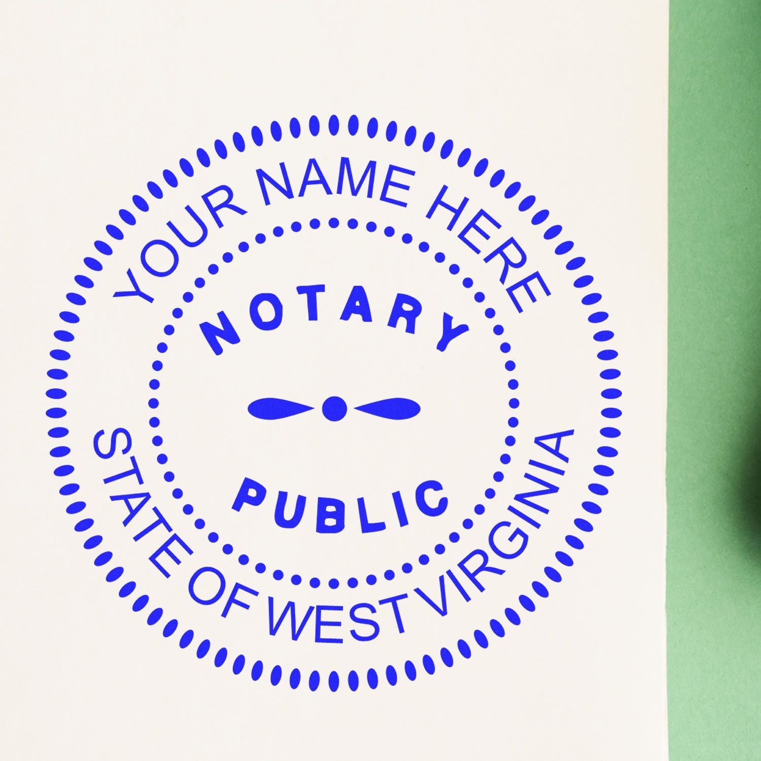 Boost Your Notary Game: Top Notary Journals for West Virginia Feature Image. Blue notary public seal stamp for the state of West Virginia.