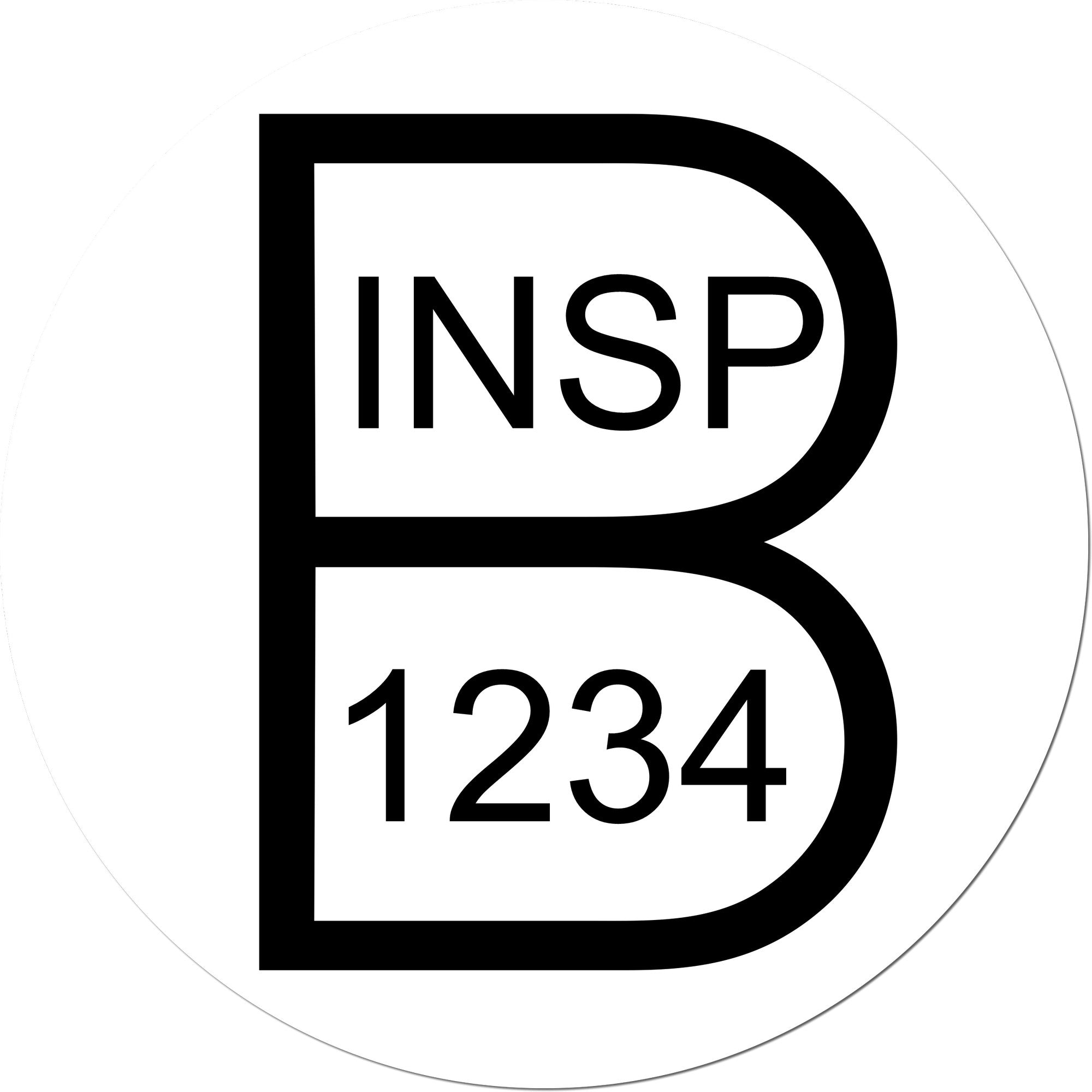 Black BBB inspection seal stamp with INSP 1234 on a white circular background.