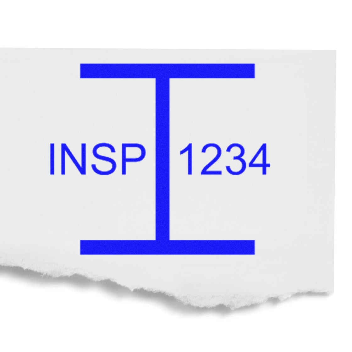 Blue inspection stamp seal with INSP 1234 on white torn-edge paper