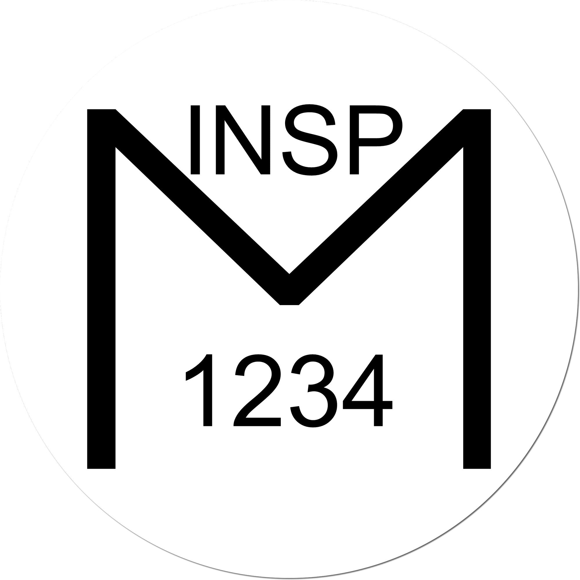 White circular stamp seal with bold black NINSP logo and 1234 number, minimalist security-style design
