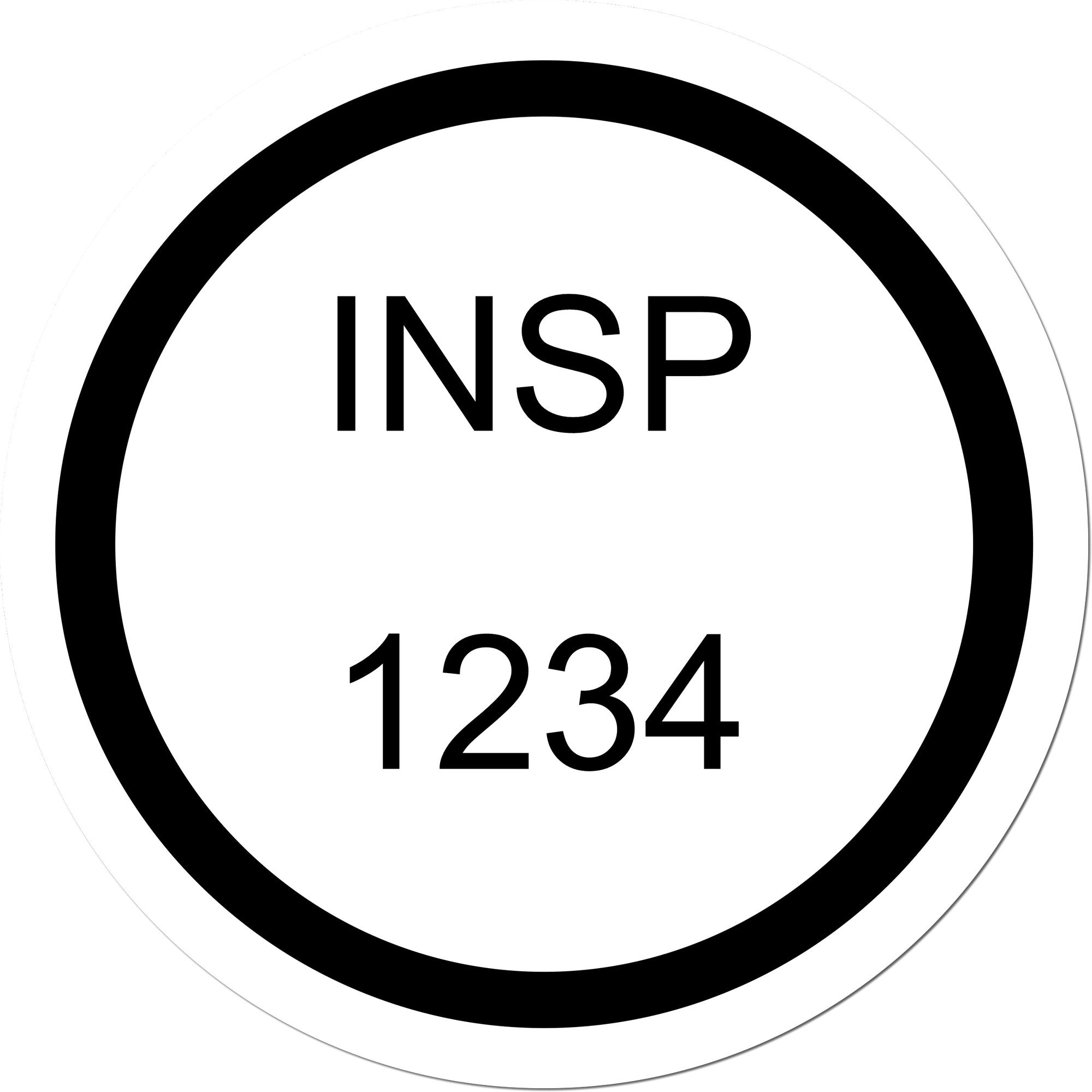 Black-and-white circular inspection seal stamp labeled INSP 1234 with bold black ring on white background.
