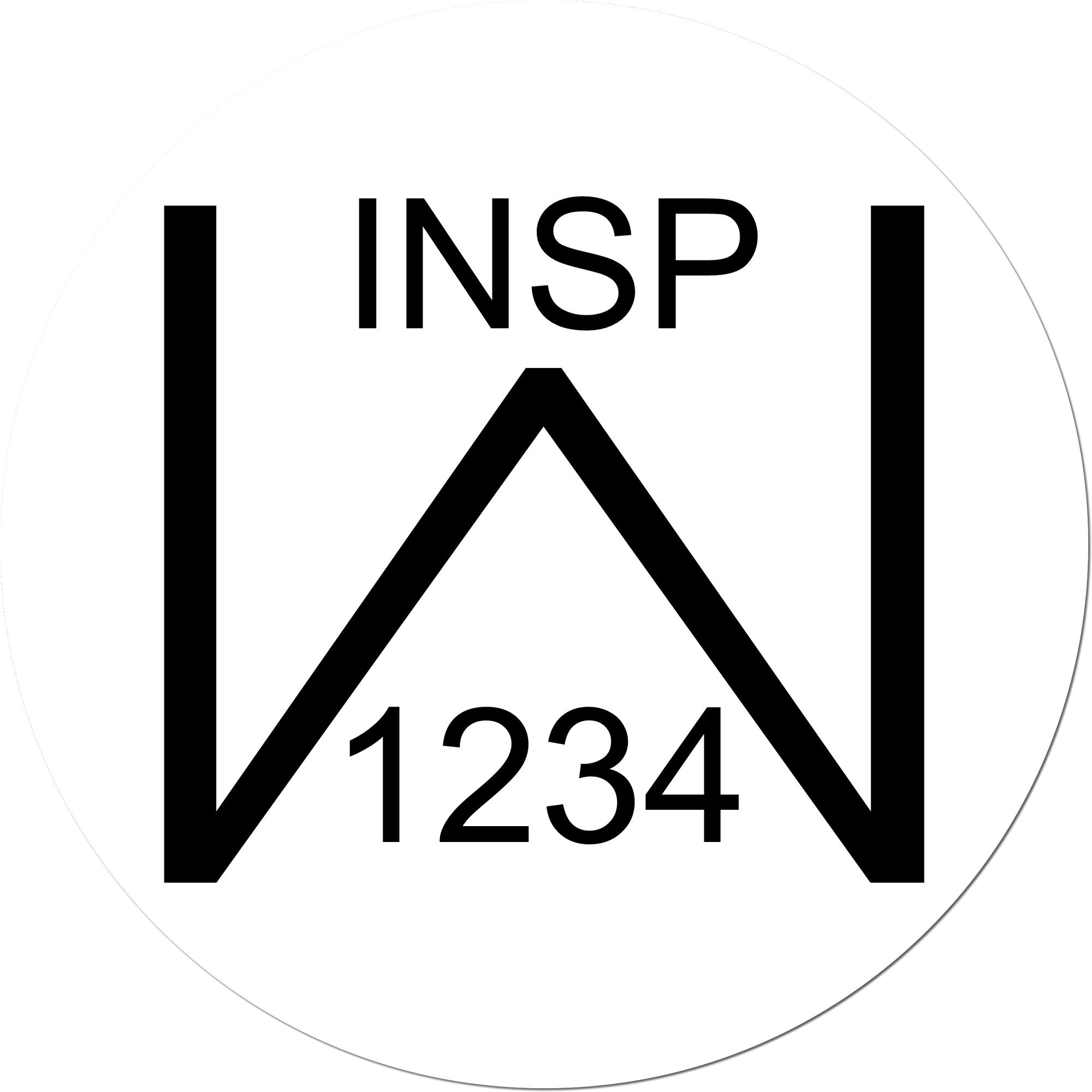 White circular inspection seal stamp with bold black INSP and 1234 text, featuring a large geometric W design.