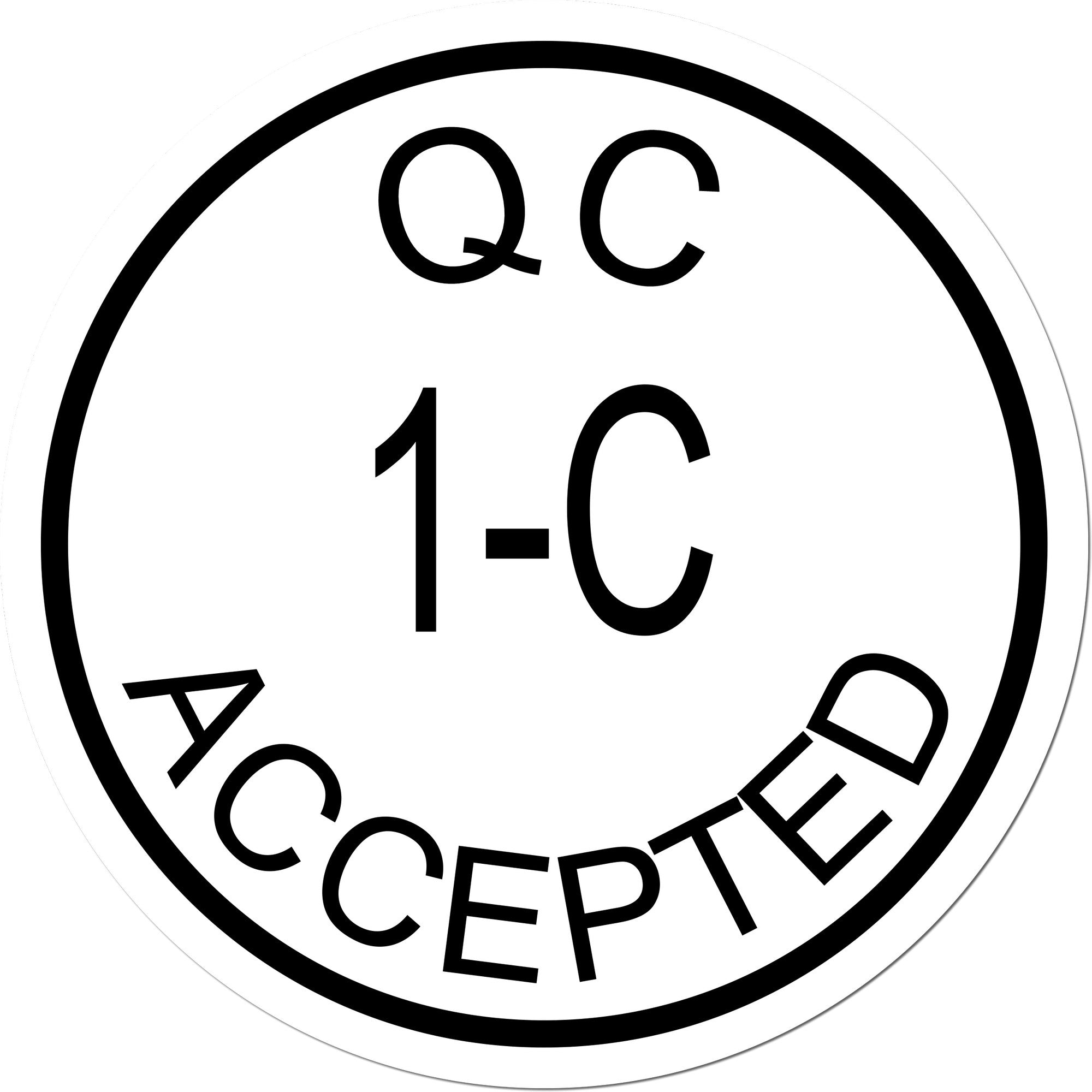 Black-and-white circular QC-certified stamp seal with bold 1-C lettering inside a thick black border.