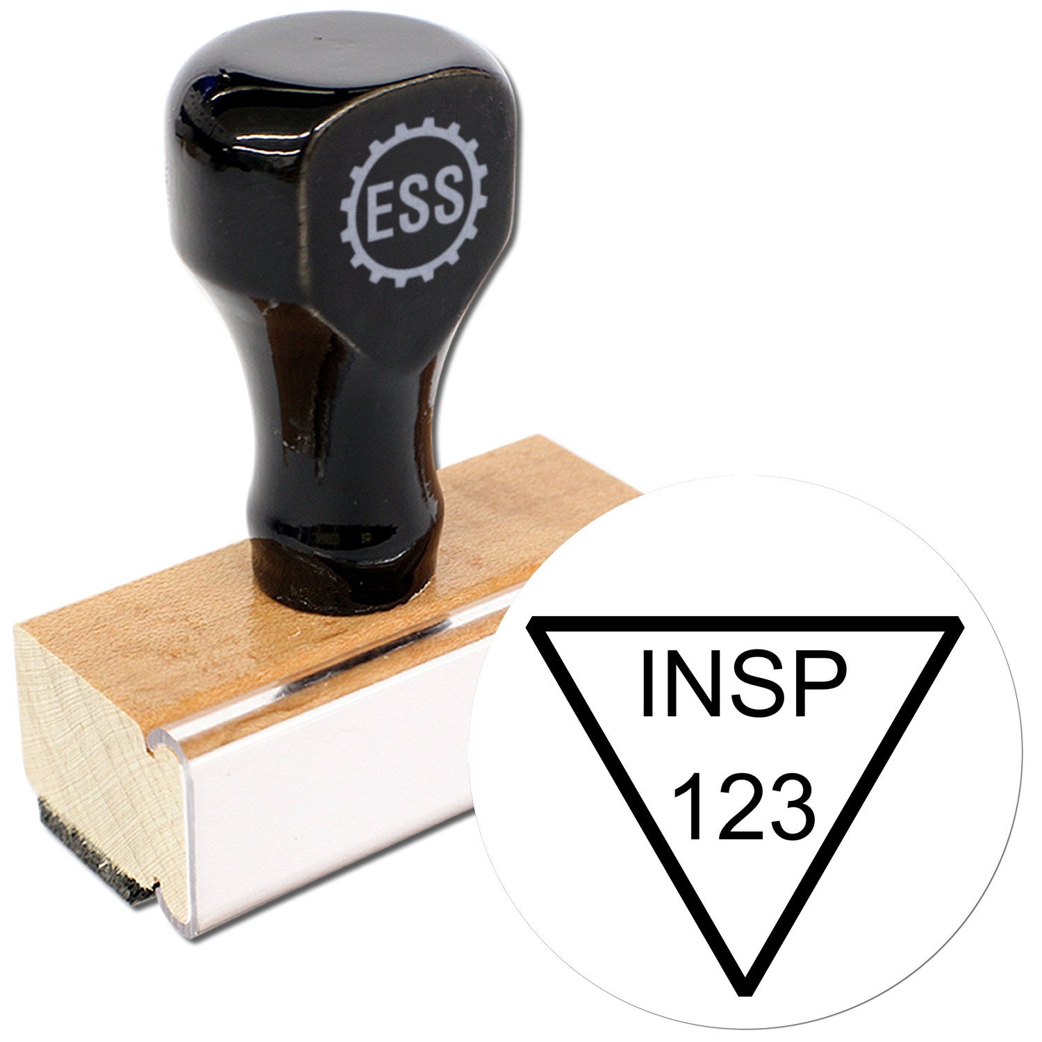 Standard Size Wood Handle Triangle Inspection Rubber Stamp 3/4 Diameter - Engineer Seal Stamps