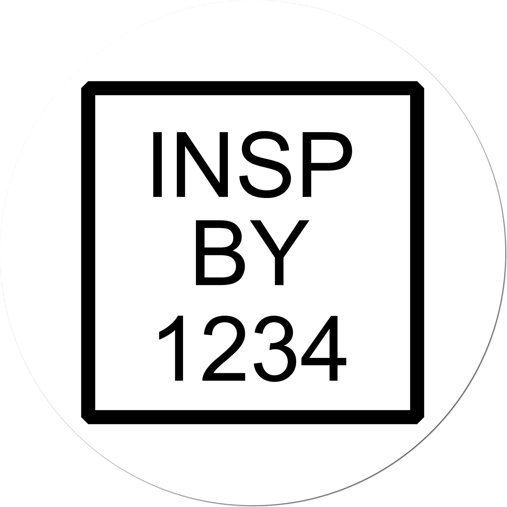 White round inspection stamp seal with black border and bold INSP BY 1234 text