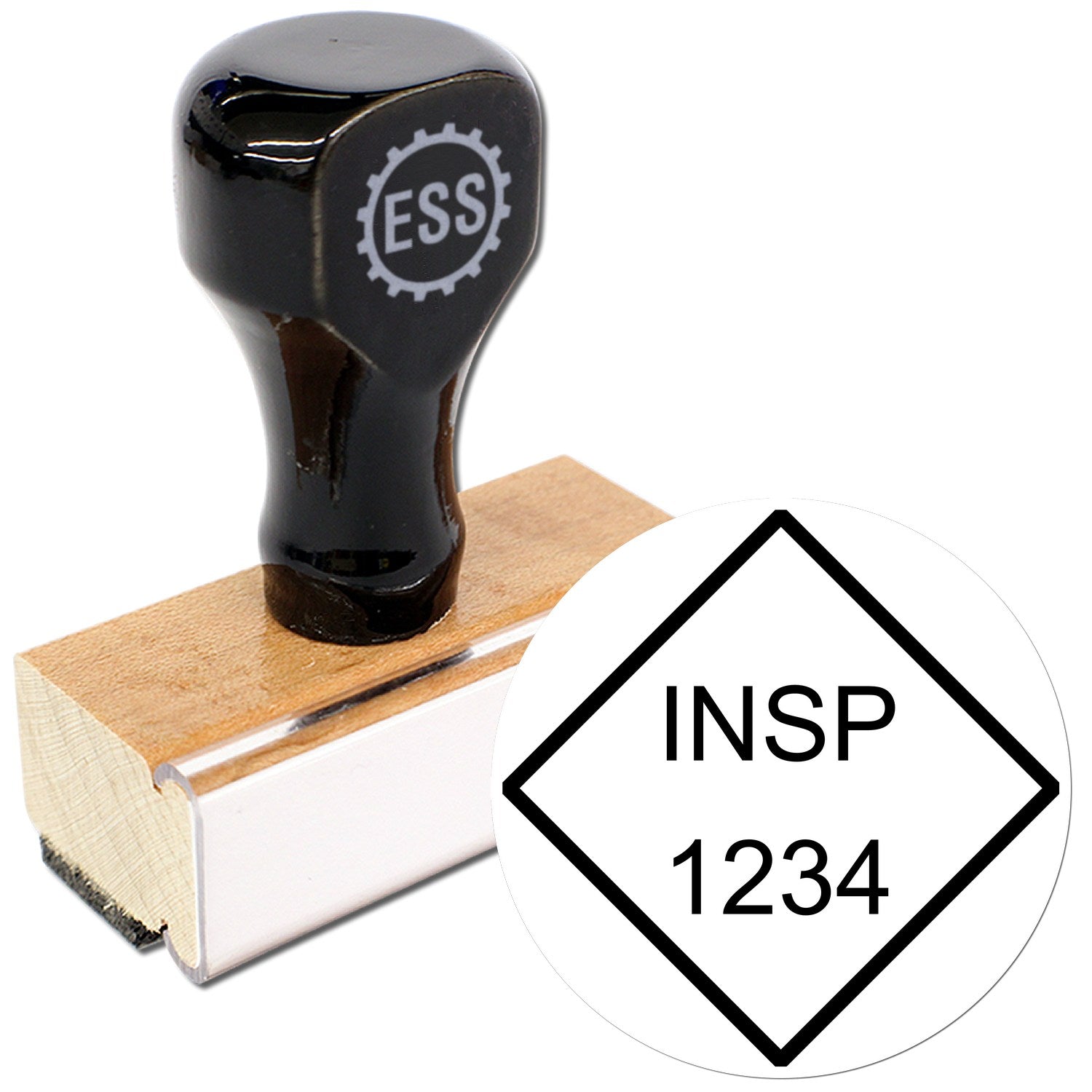 Standard Size Wood Handle Diamond Inspection Rubber Stamp 3/4 Diameter - Engineer Seal Stamps