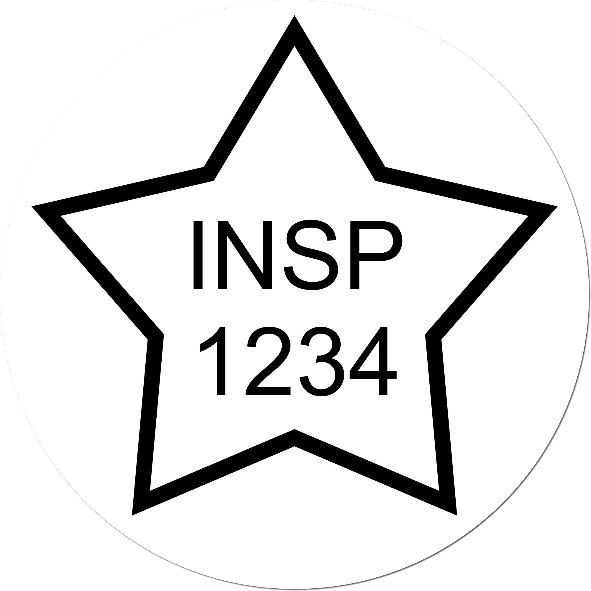 Black star inspection stamp seal with INSP 1234 on white circular background