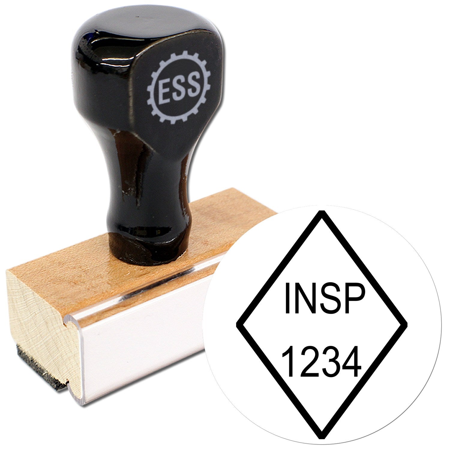 Standard Size Wood Handle Narrow Diamond Inspection Rubber Stamp 3/4 Diameter - Engineer Seal Stamps