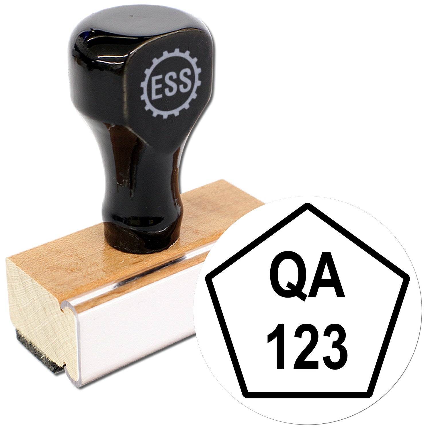 Standard Size Wood Handle Pentagon Quality Assurance Inspection Rubber Stamp 3/4 Diameter - Engineer Seal Stamps