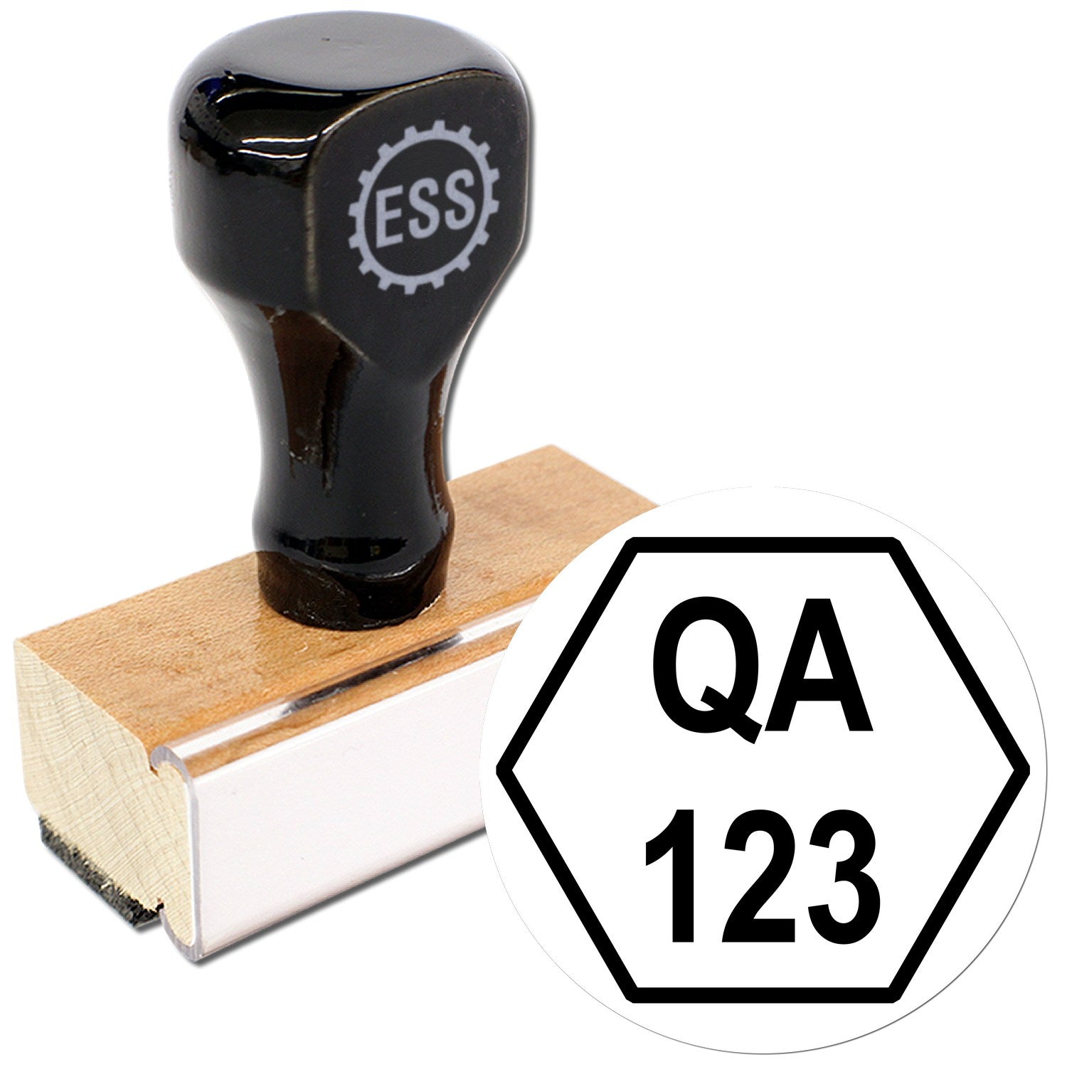 Standard Size Wood Handle Hexagon Quality Assurance Inspection Rubber Stamp 3/4 Diameter - Engineer Seal Stamps