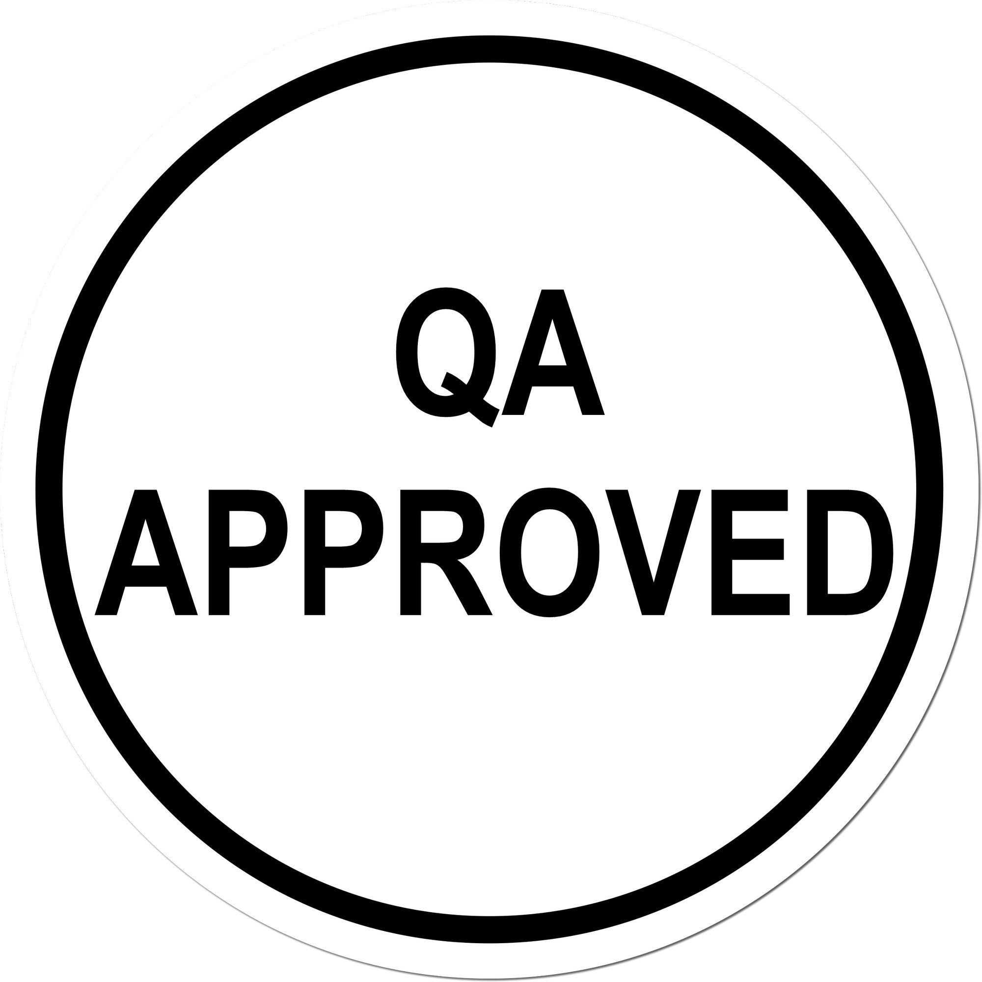 Black-and-white round QA approved stamp seal with bold text inside a double circular border.