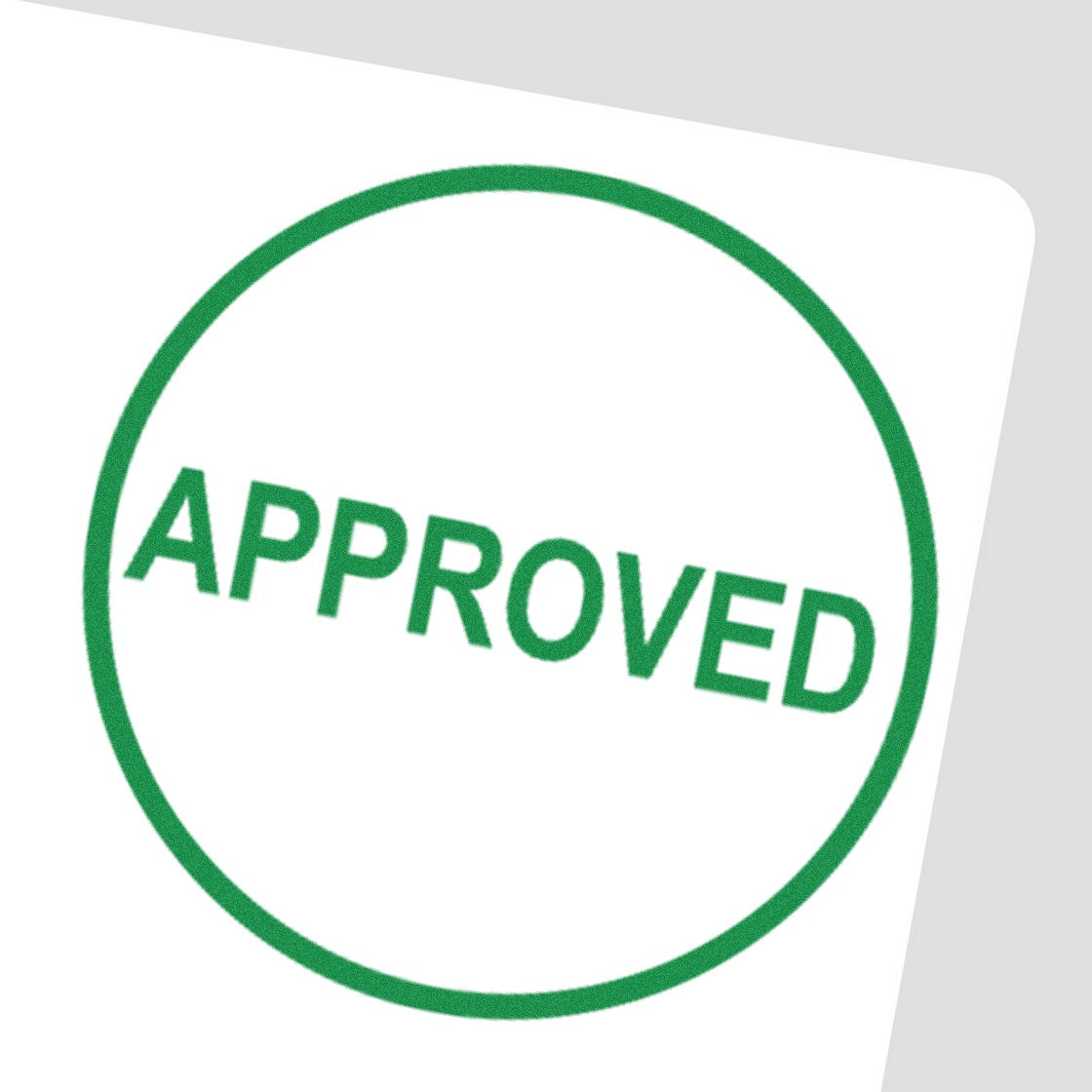 Green APPROVED circular approval stamp seal on white paper