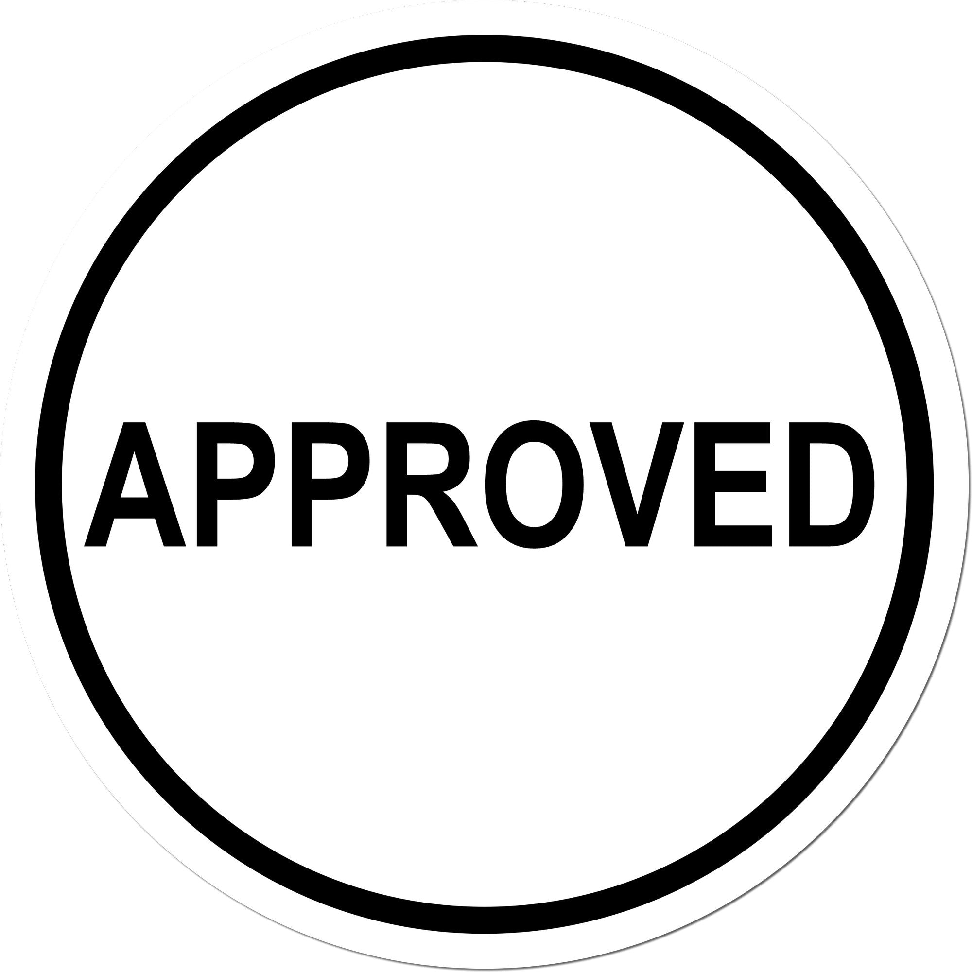 Black and white circular APPROVED stamp seal with bold text inside a thick black ring.