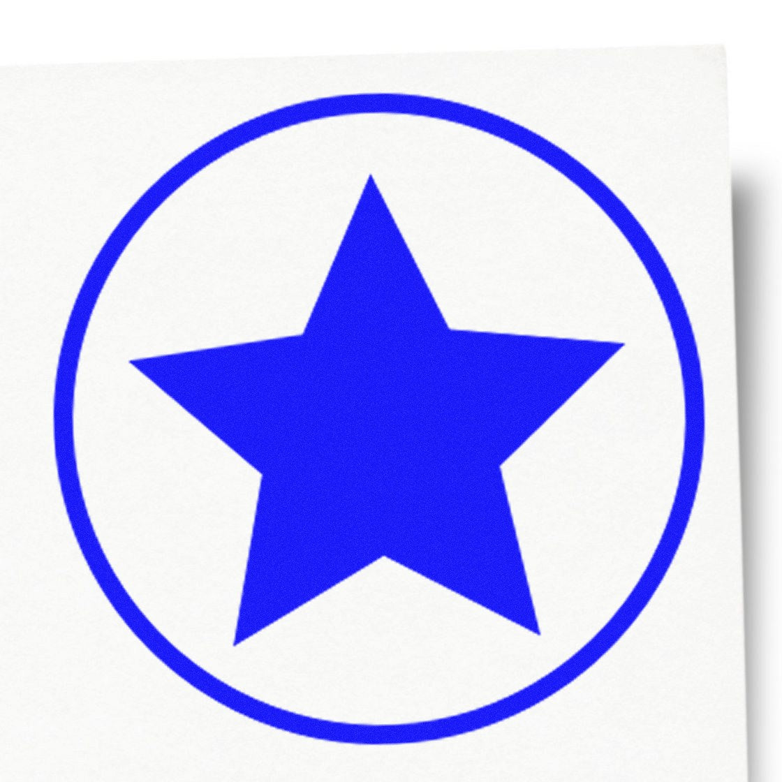 Blue star rubber stamp seal with circular outline on a white background.