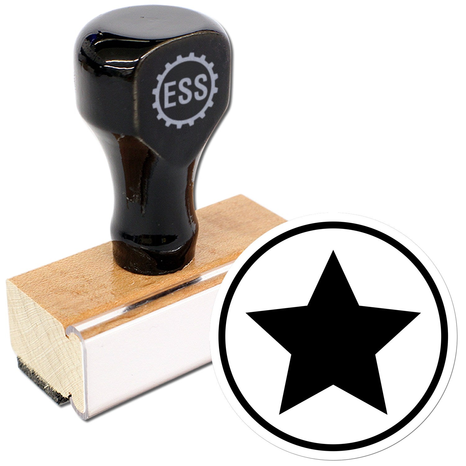 Standard Size Wood Handle Round Star Inspection Seal Rubber Stamp 3/4 Diameter - Engineer Seal Stamps