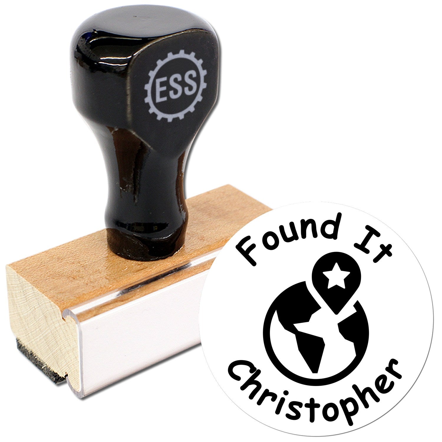 Wood Handle Geostar Discovery Geocache Stamp - Engineer Seal Stamps