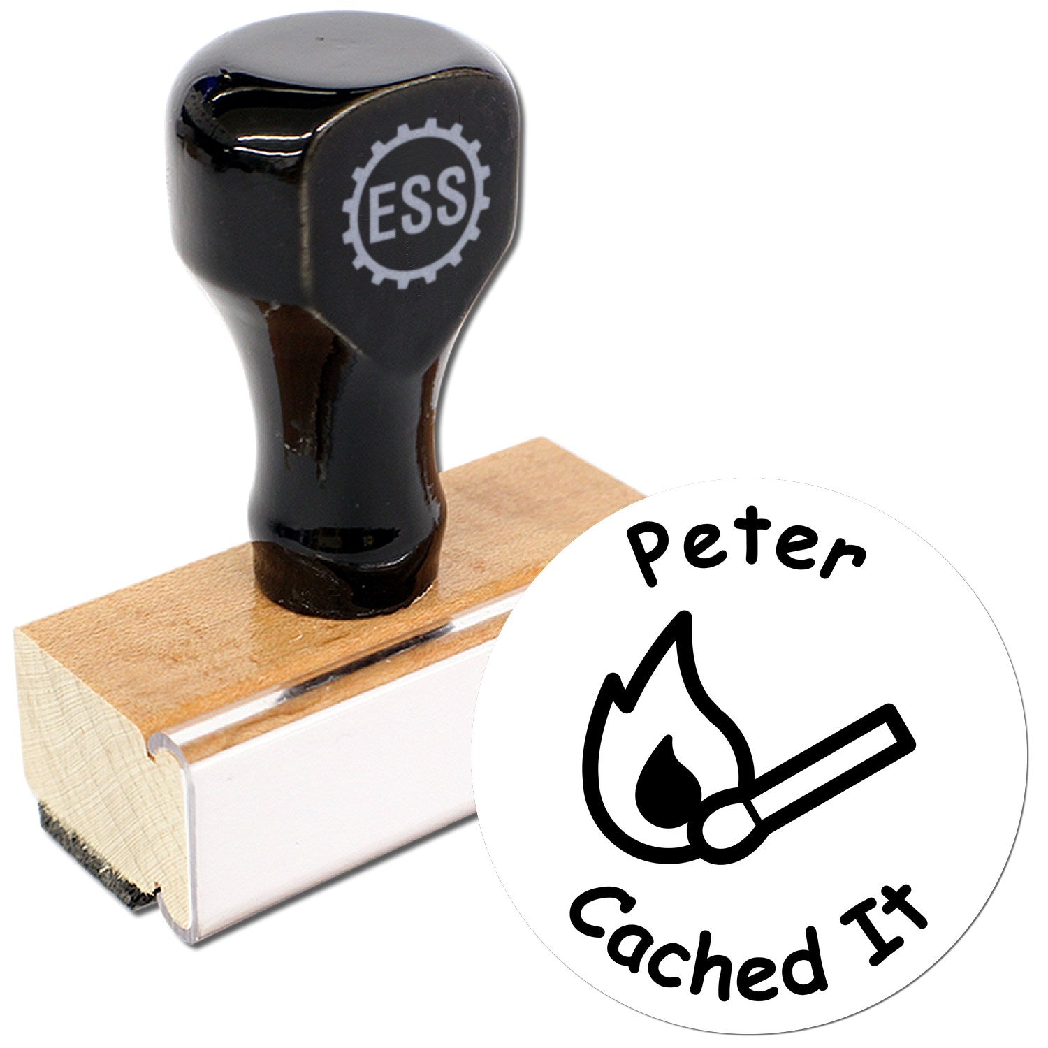 Wood Handle Geoflame Find Geocache Stamp - Engineer Seal Stamps