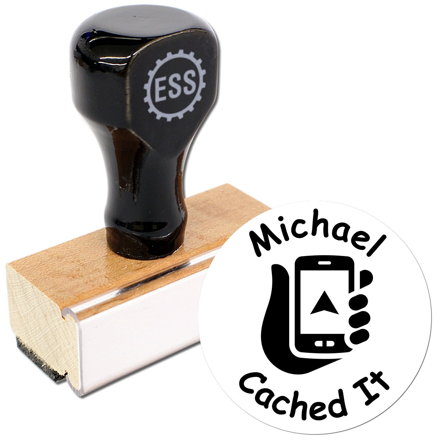 Wood Handle Geo-Phone Find Geocache Stamp - Engineer Seal Stamps