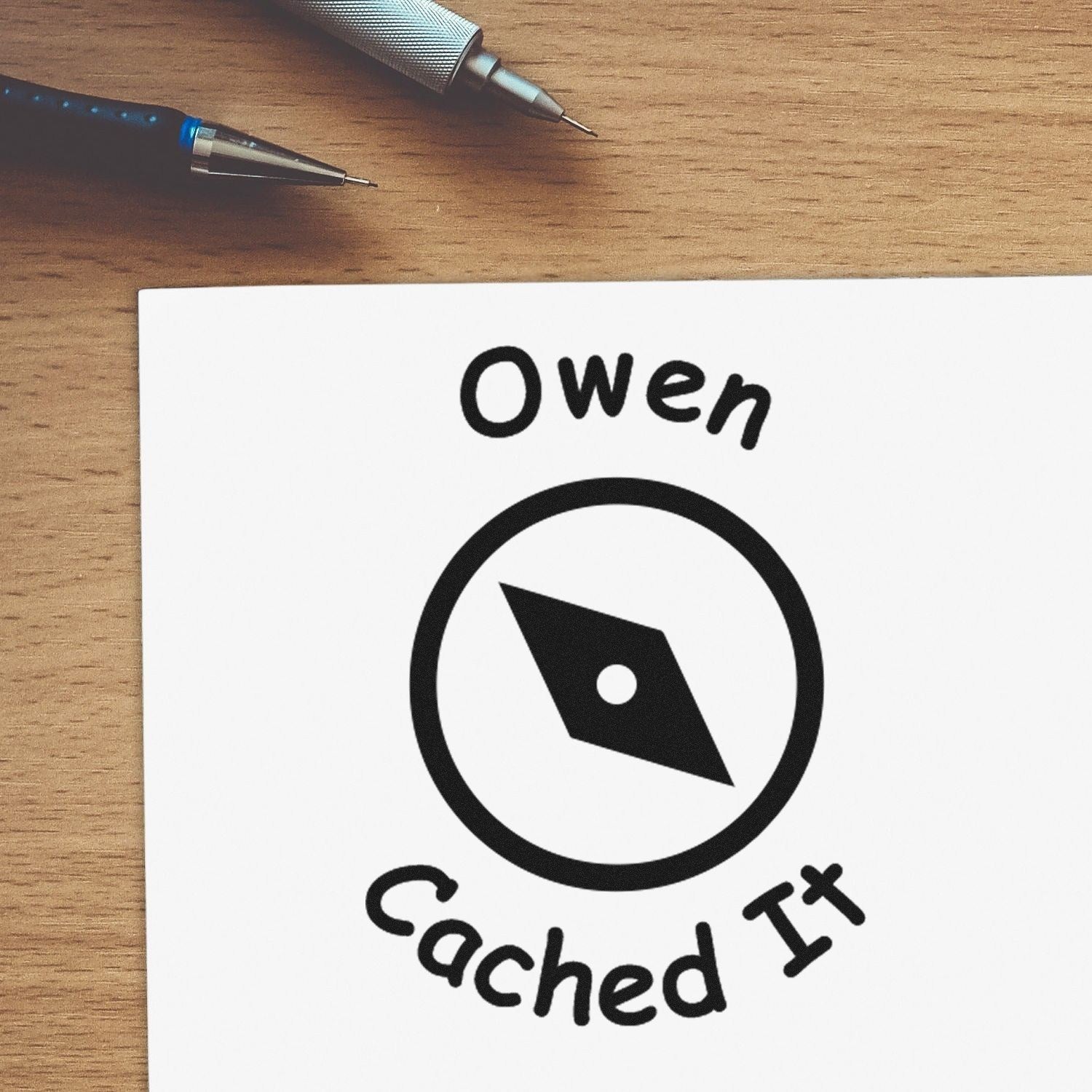 Wood Handle Compass Cache Quest Geocache Stamp - Engineer Seal Stamps