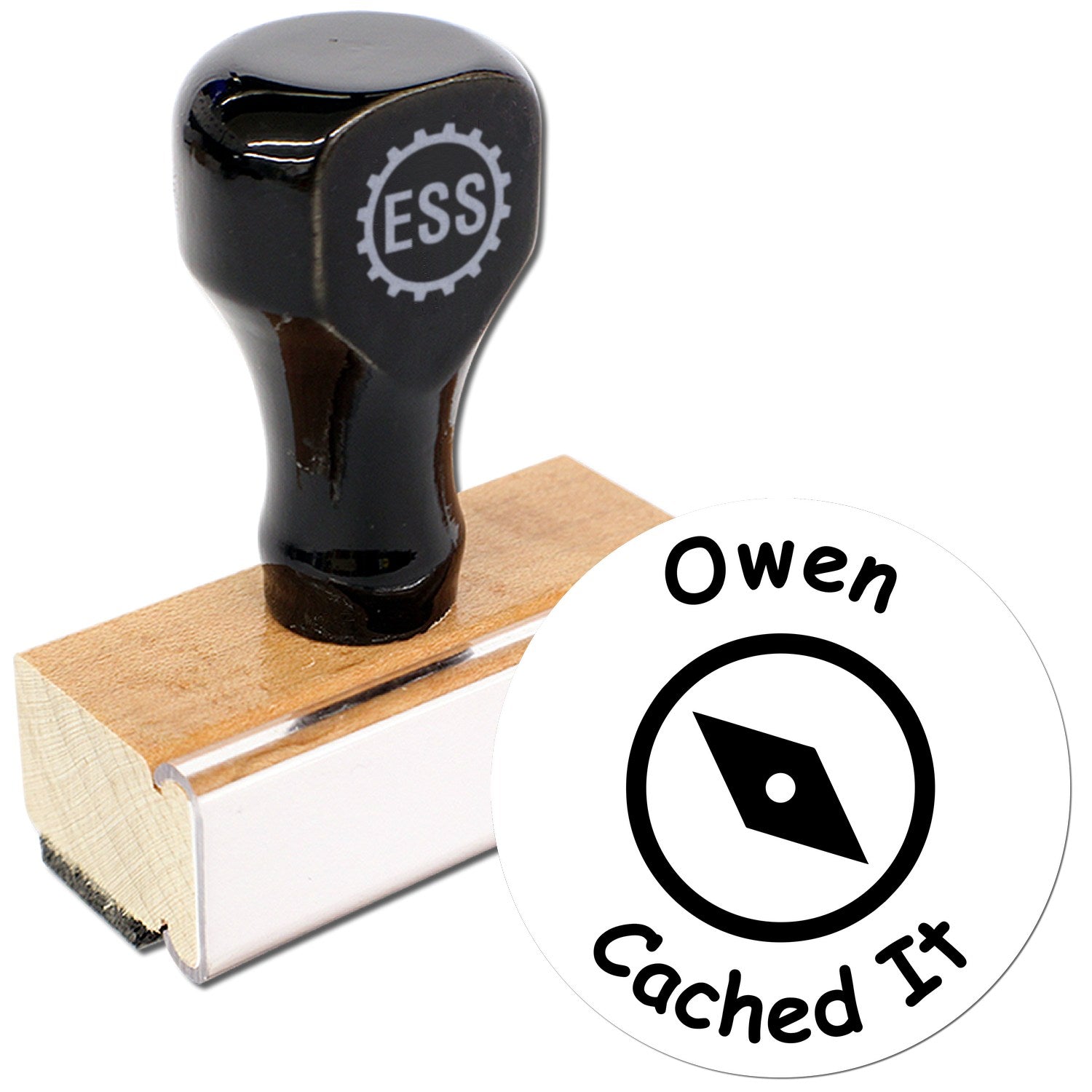 Wood Handle Compass Cache Quest Geocache Stamp - Engineer Seal Stamps