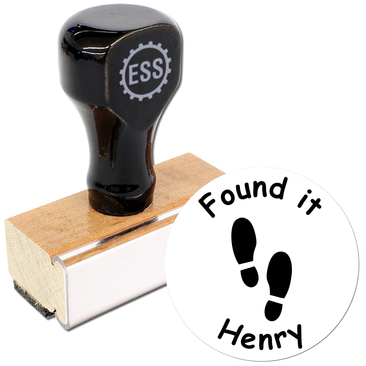 Wood Handle Geo Footprint Find Geocache Stamp - Engineer Seal Stamps