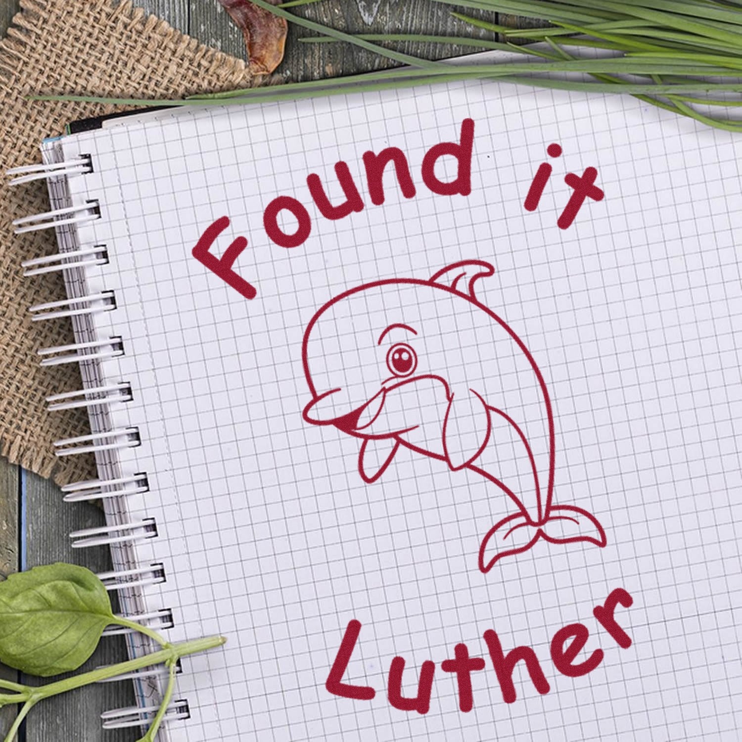 Wood Handle Dolphin Discovery Geocache Stamp - Engineer Seal Stamps