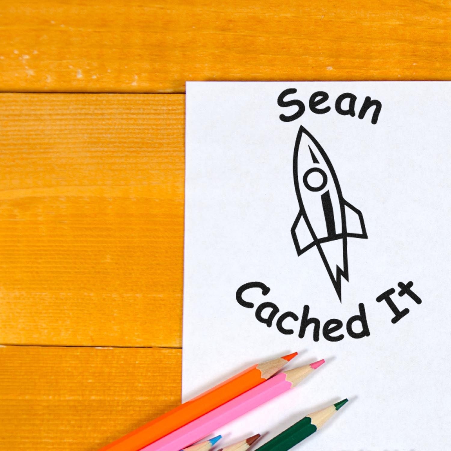 Wood Handle Rocket Cache Adventure Geocache Stamp - Engineer Seal Stamps