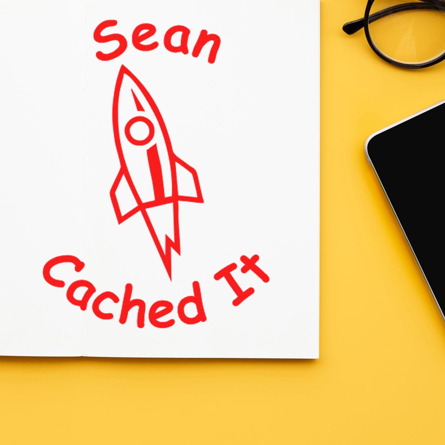 Wood Handle Rocket Cache Adventure Geocache Stamp - Engineer Seal Stamps