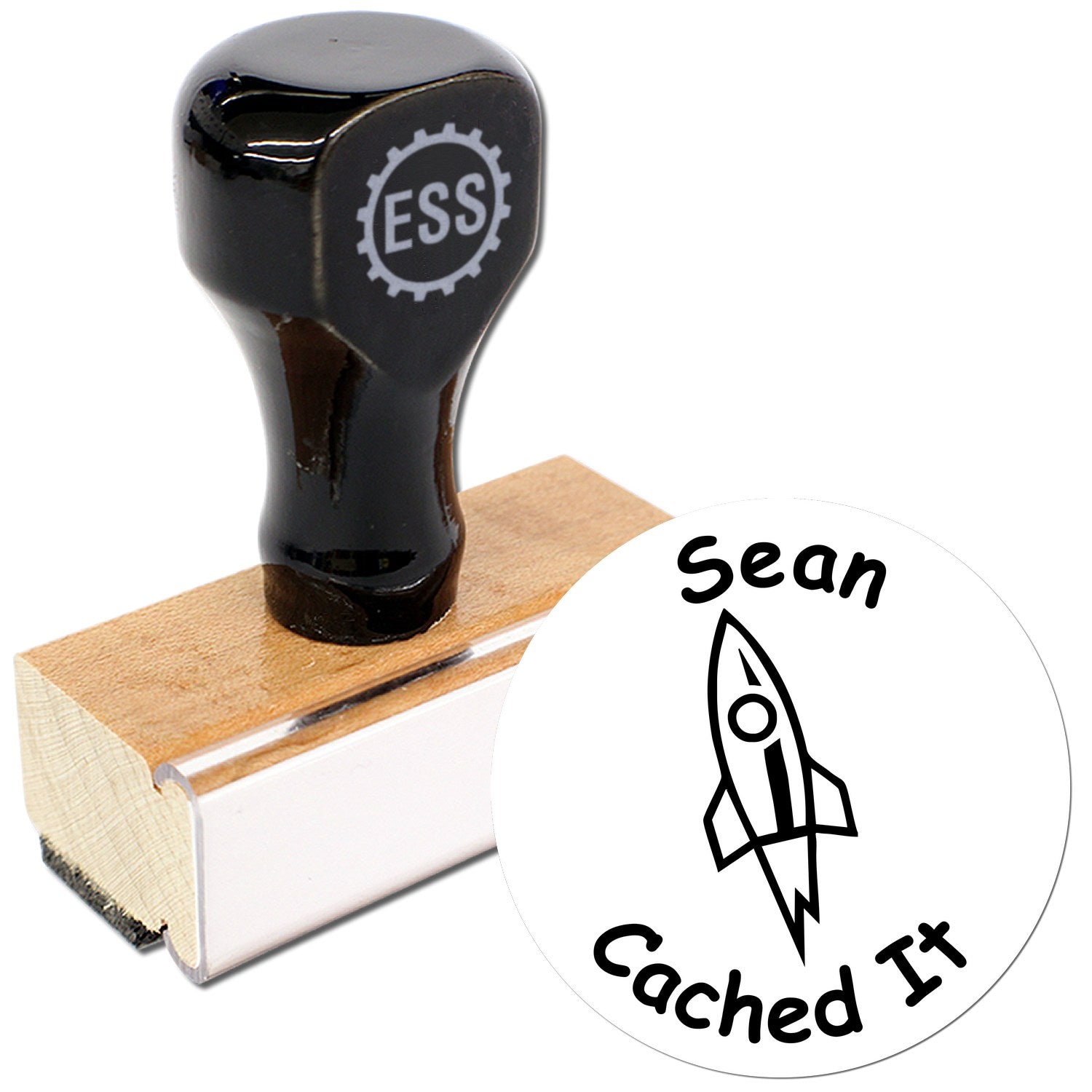 Wood Handle Rocket Cache Adventure Geocache Stamp - Engineer Seal Stamps