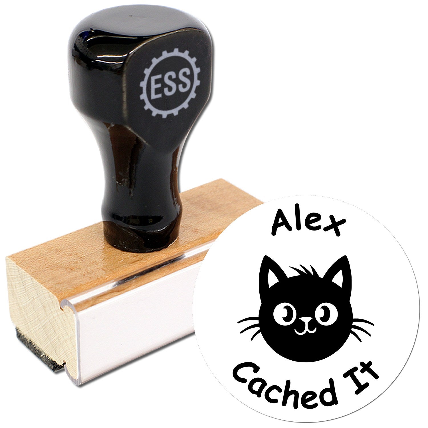 Wood Handle Kitty Cache Stamp Geocache Stamp - Engineer Seal Stamps