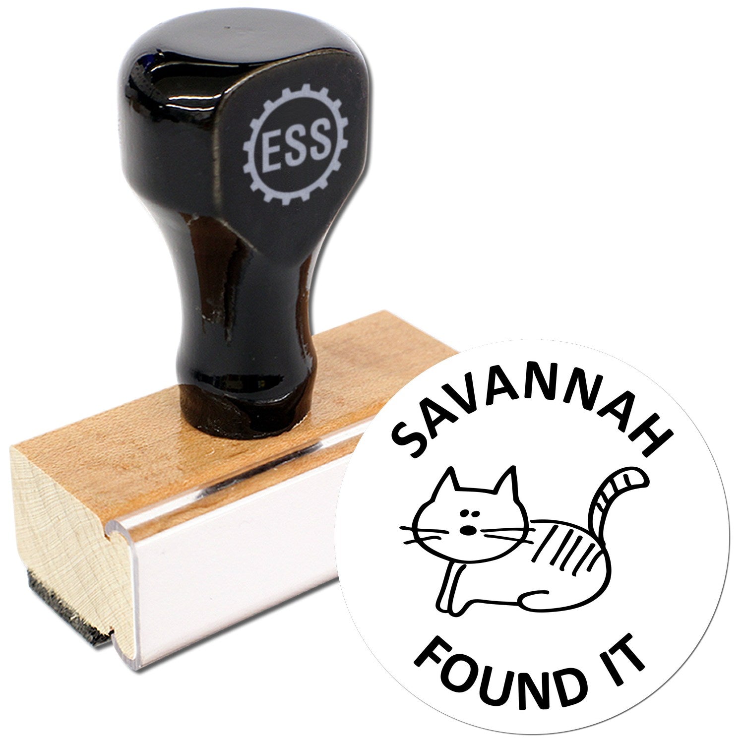 Wood Handle Curious Cat Cache Geocache Stamp - Engineer Seal Stamps