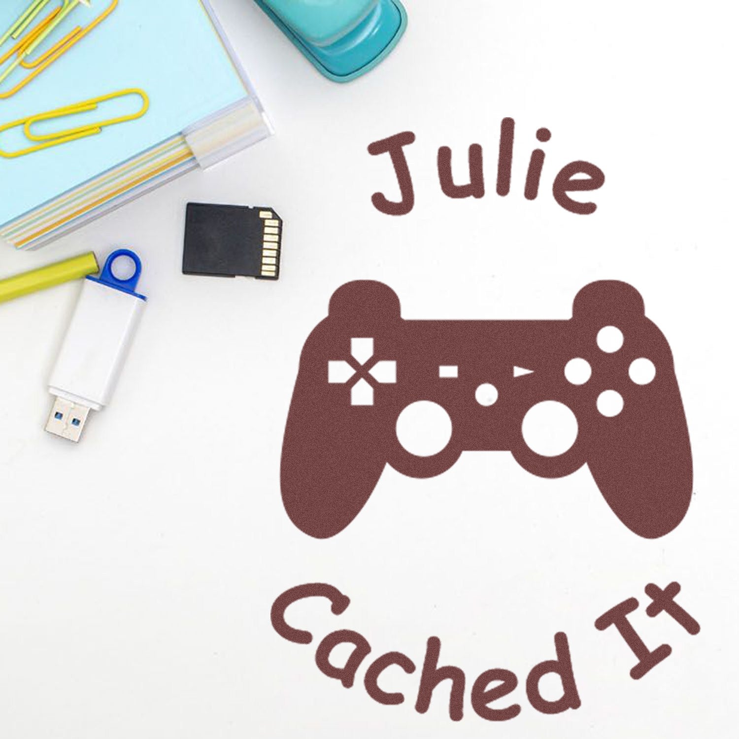 Wood Handle Game On, Cache Found! Geocache Stamp - Engineer Seal Stamps