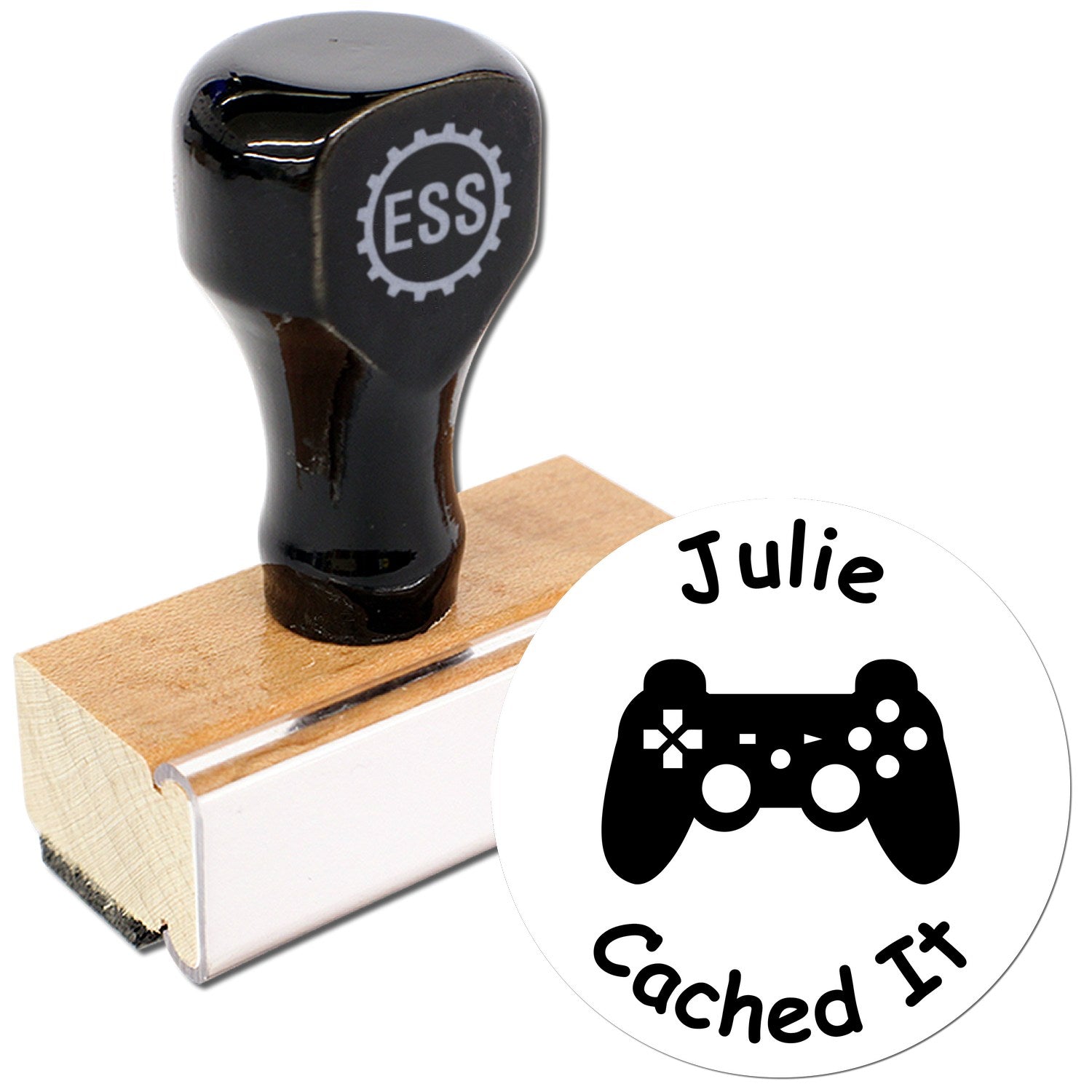 Wood Handle Game On, Cache Found! Geocache Stamp - Engineer Seal Stamps