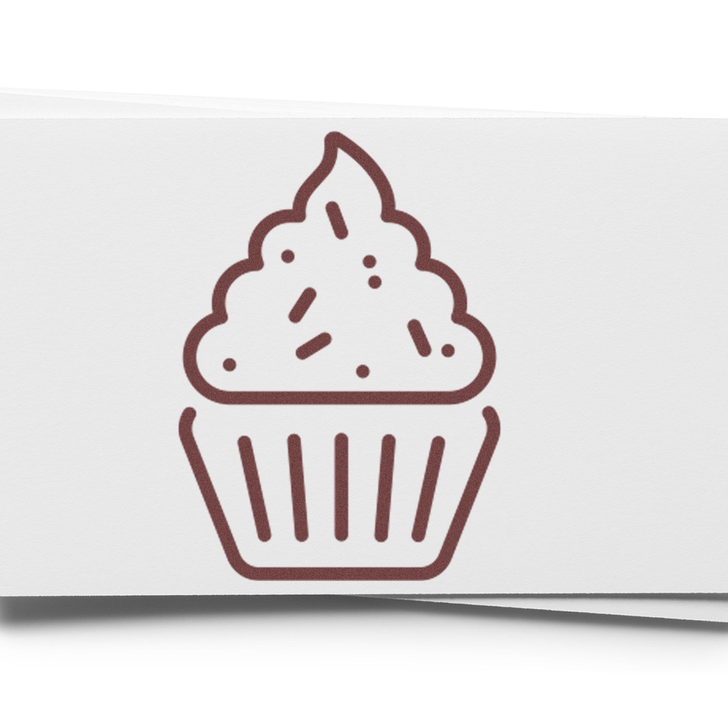 ESS Wood Handle Happy Cupcakes Card Reward Rubber Stamp for loyalty programs, featuring a cheerful cupcake design.