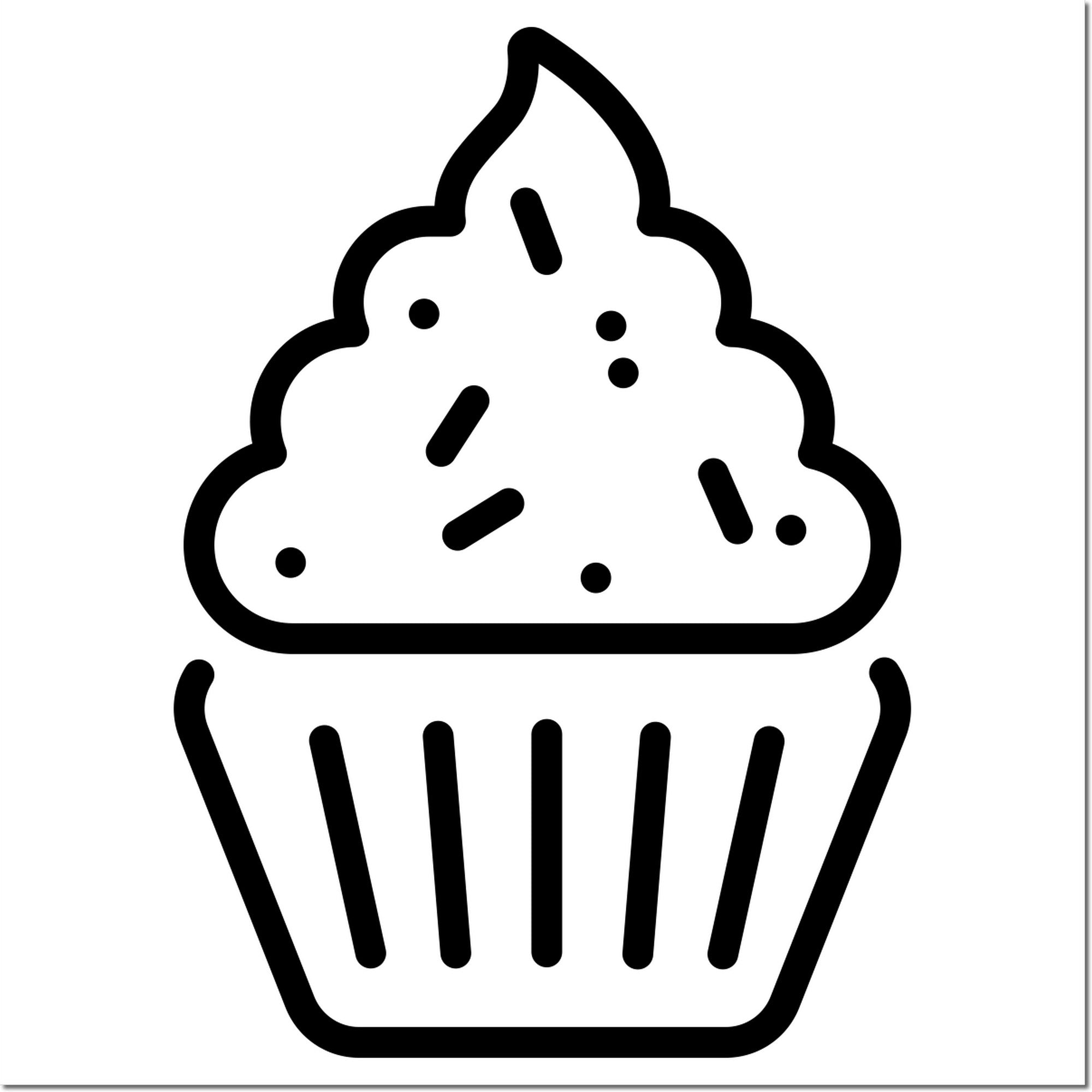 Black rubber loyalty stamp featuring a wood handle and a happy cupcakes design, ideal for reward and loyalty programs.