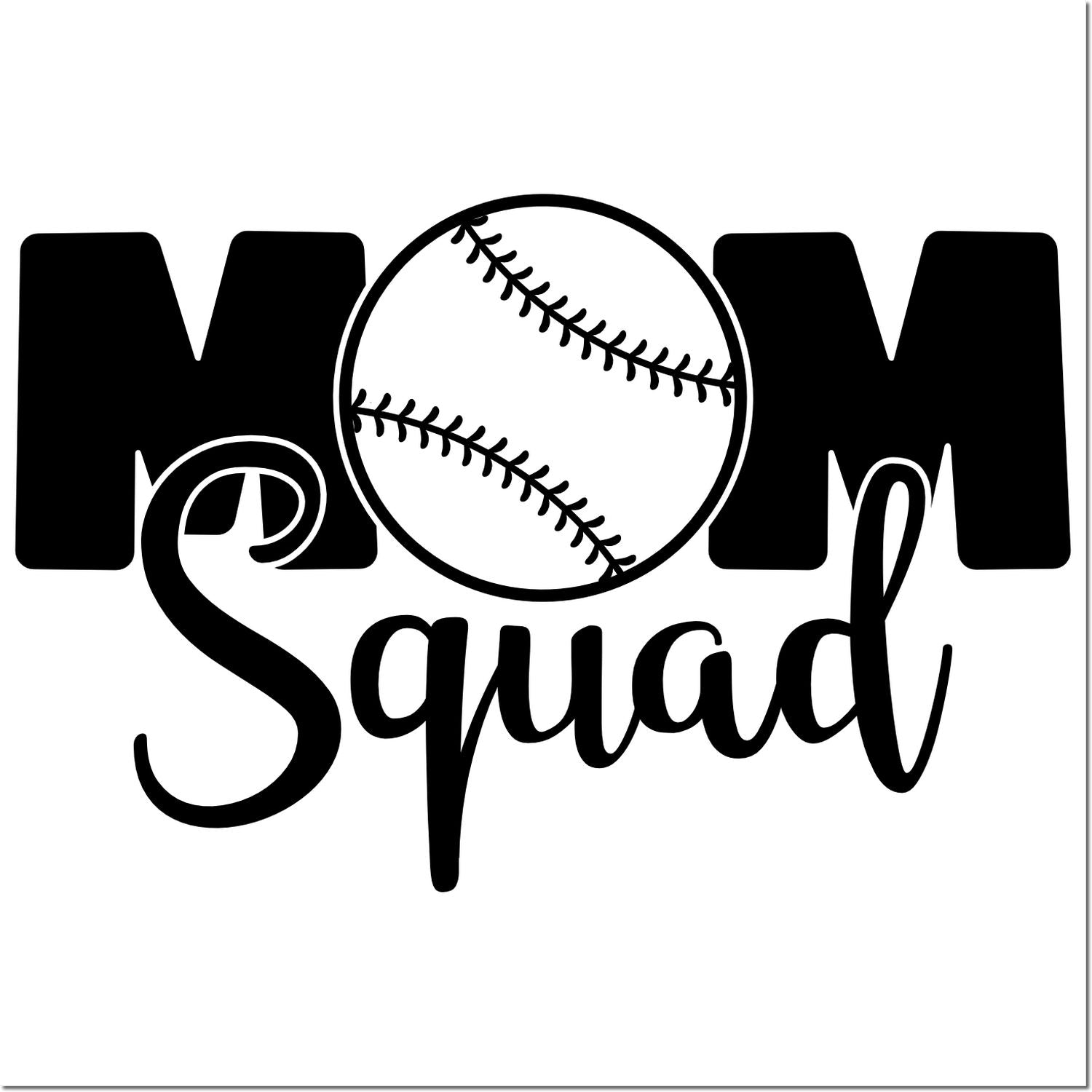 Black Mom Squad baseball stamp and seal design in black on white background.
