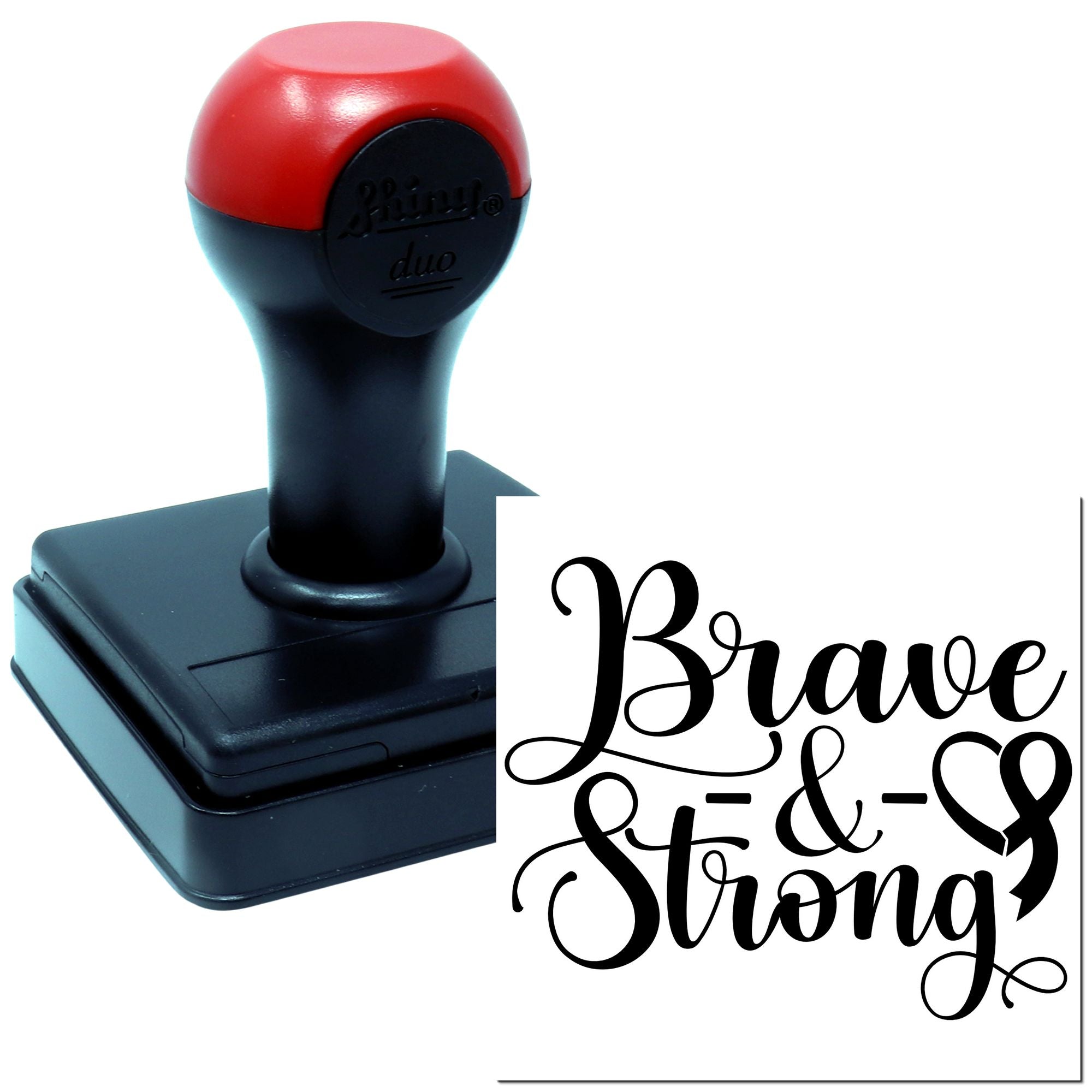 Duo Courageous Heart Ribbon Strength Typography Hand Stamp