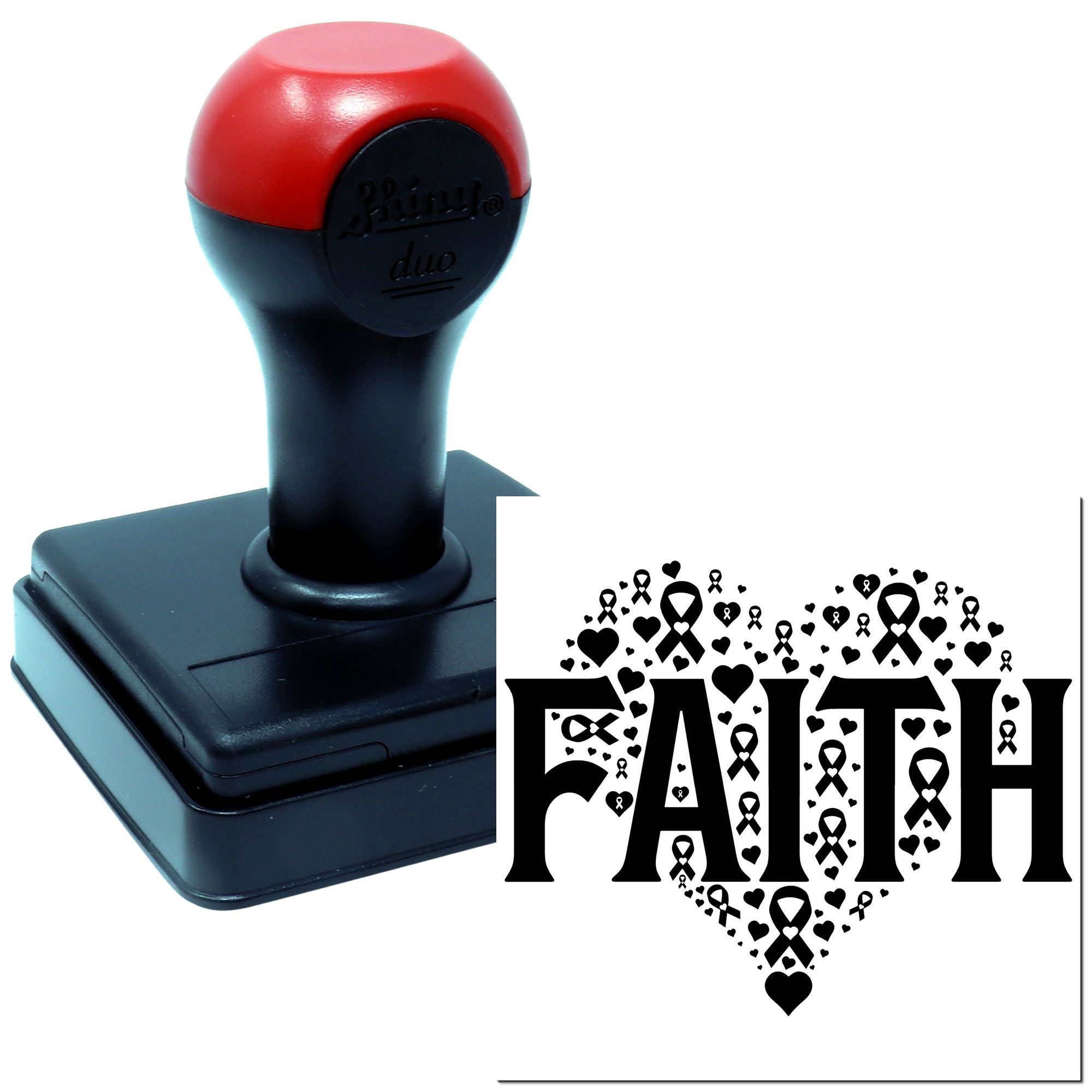 Duo Heartfelt Faith Ribbon Love Awareness Hand Stamp